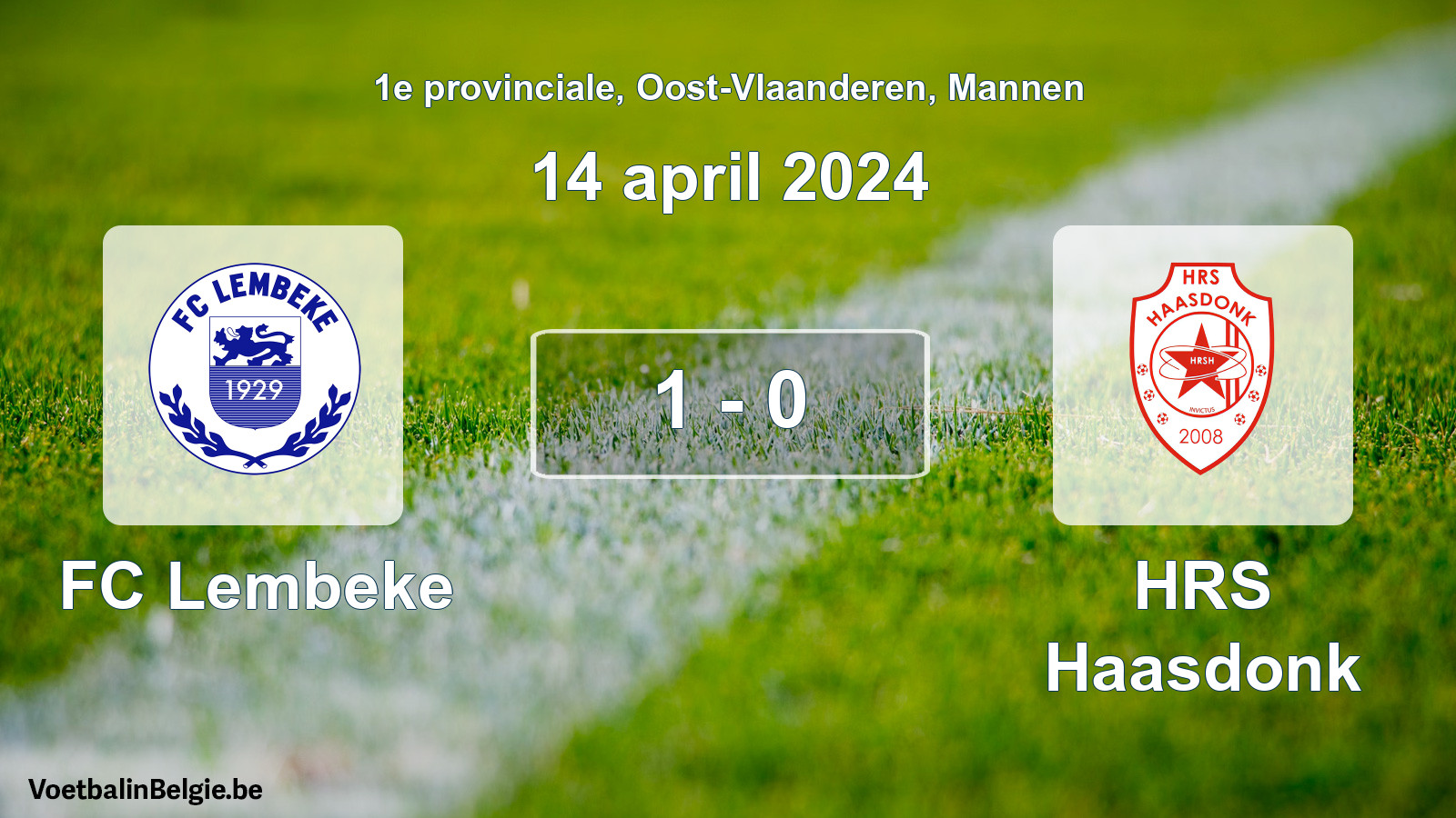 Gespeelde wedstrijd mannenvoetbal: FC Lembeke - HRS Haasdonk 1 - 0 (14 april 2024)
