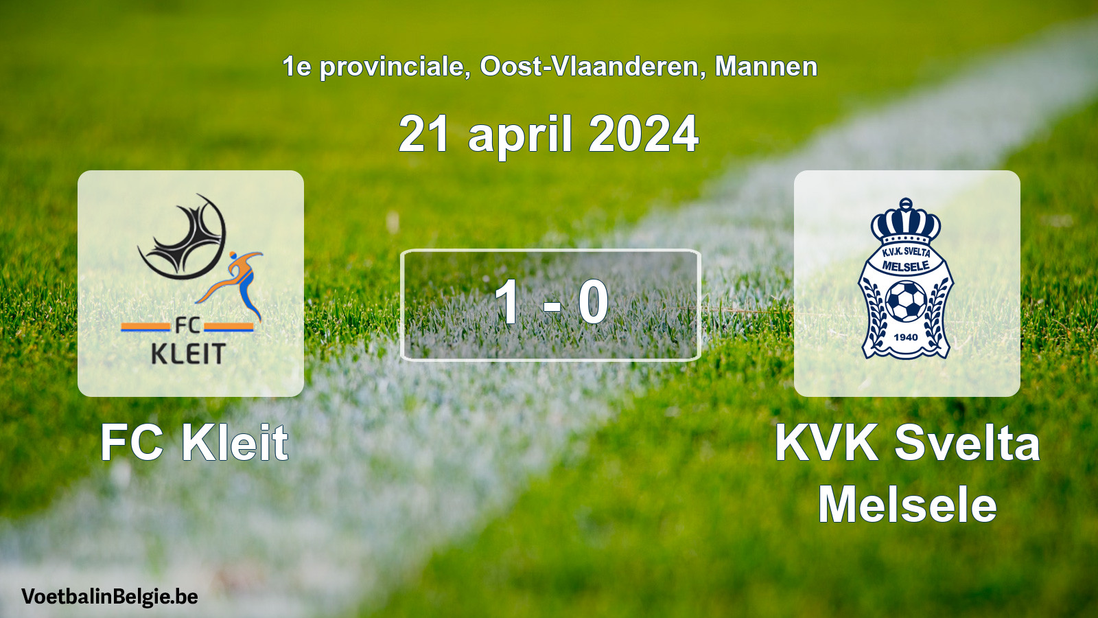 Gespeelde wedstrijd mannenvoetbal: FC Kleit - KVK Svelta Melsele 1 - 0 (21 april 2024)