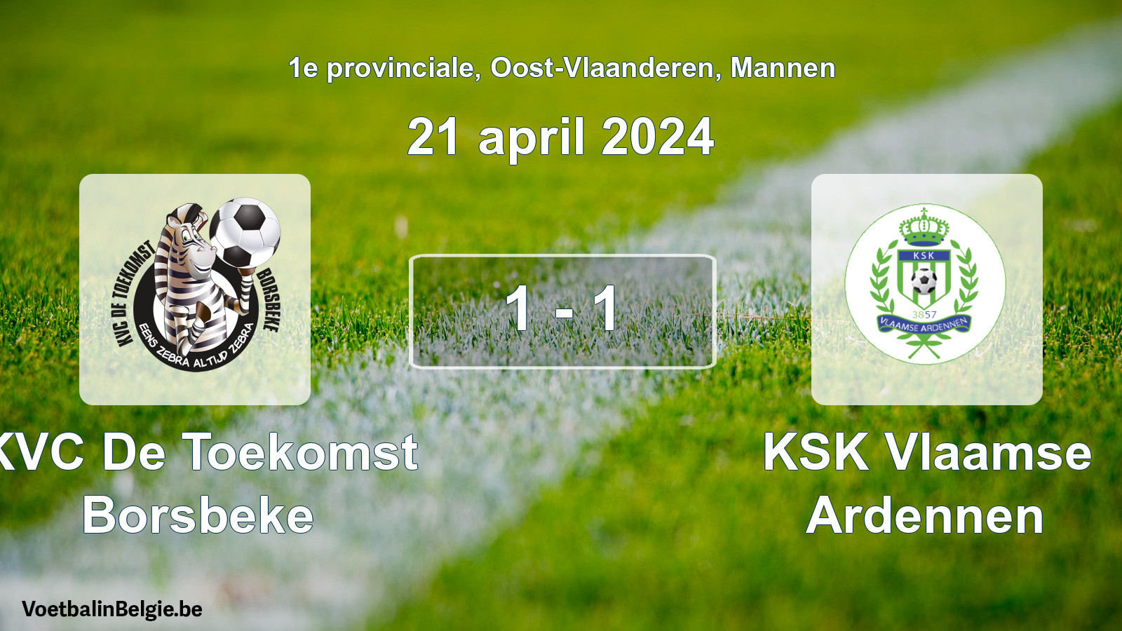 Gespeelde wedstrijd mannenvoetbal: KVC De Toekomst Borsbeke - KSK Vlaamse Ardennen 1 - 1 (21 april 2024)