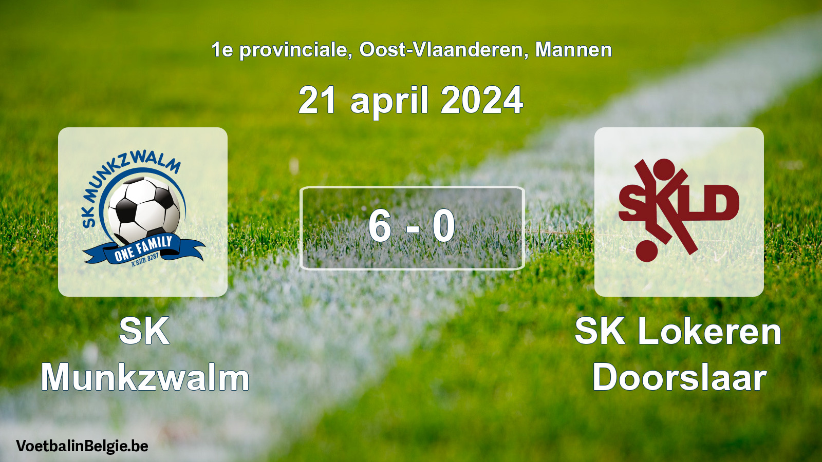 Gespeelde wedstrijd mannenvoetbal: SK Munkzwalm - SK Lokeren Doorslaar 6 - 0 (21 april 2024)
