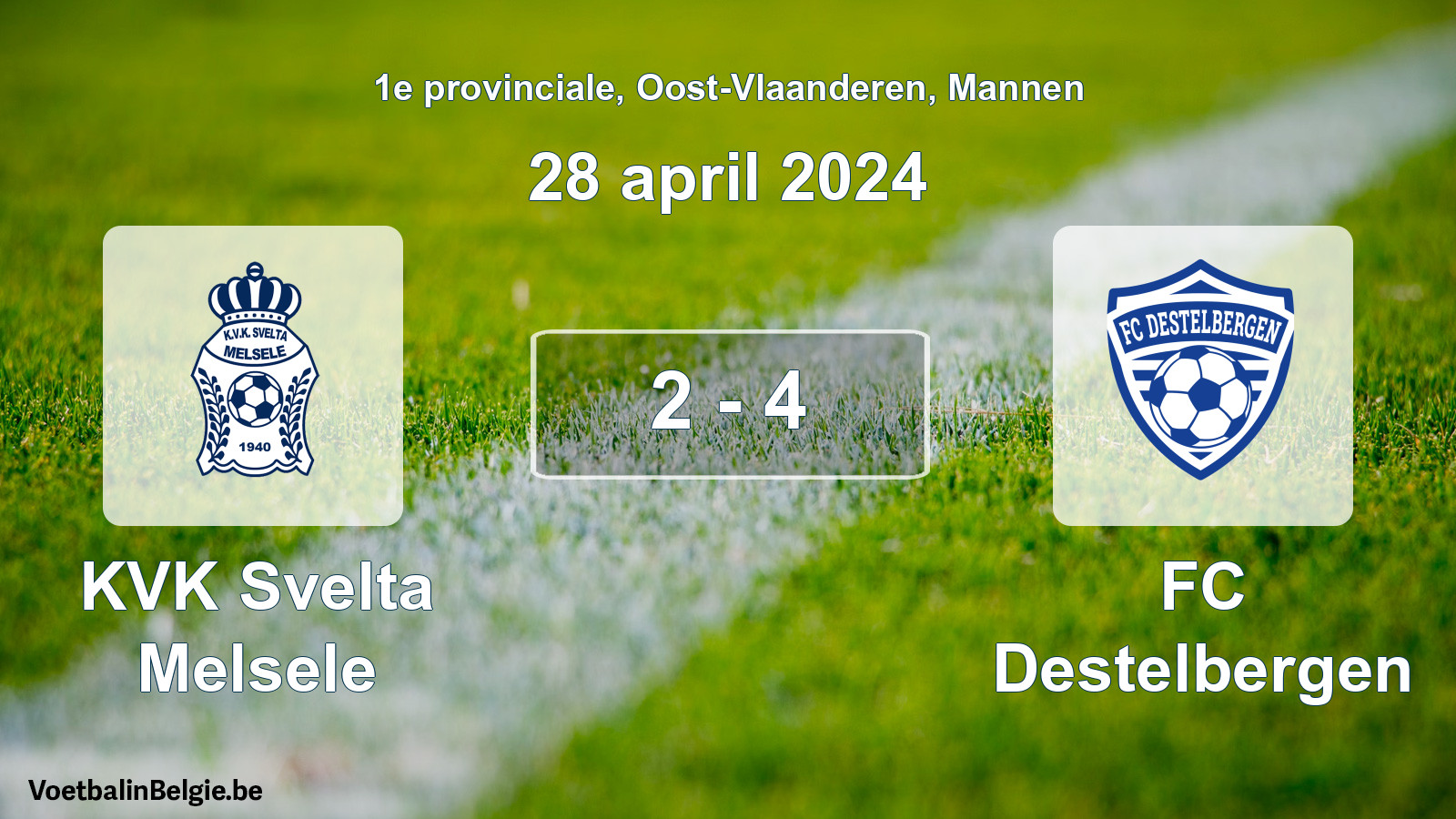 Gespeelde wedstrijd mannenvoetbal: KVK Svelta Melsele - FC Destelbergen 2 - 4 (28 april 2024)