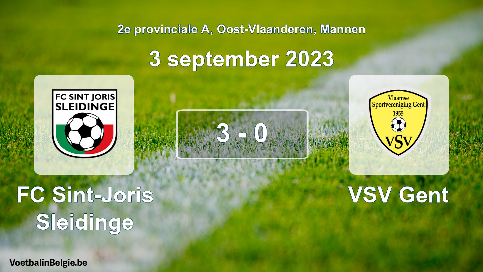Gespeelde wedstrijd mannenvoetbal: FC Sint-Joris Sleidinge - VSV Gent 3 - 0 (3 september 2023)
