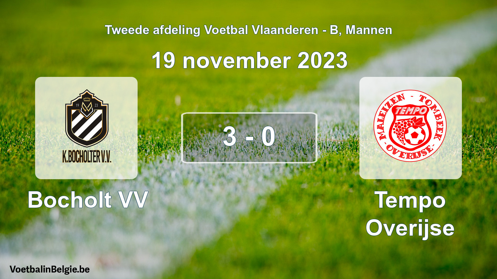 Gespeelde wedstrijd mannenvoetbal: Bocholt VV - Tempo Overijse 3 - 0 (19 november 2023)