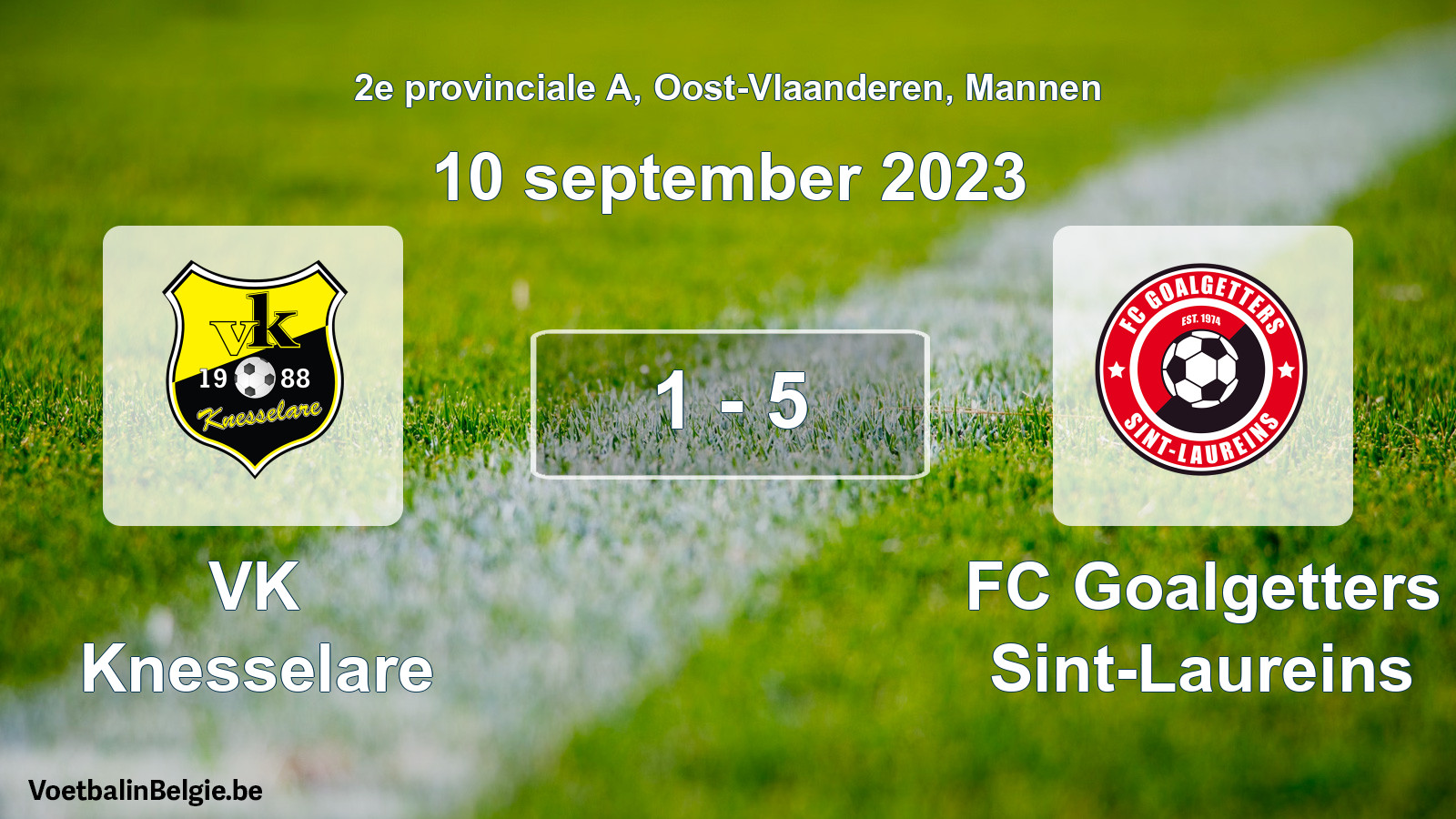 Gespeelde wedstrijd mannenvoetbal: VK Knesselare - FC Goalgetters Sint-Laureins 1 - 5 (10 september 2023)