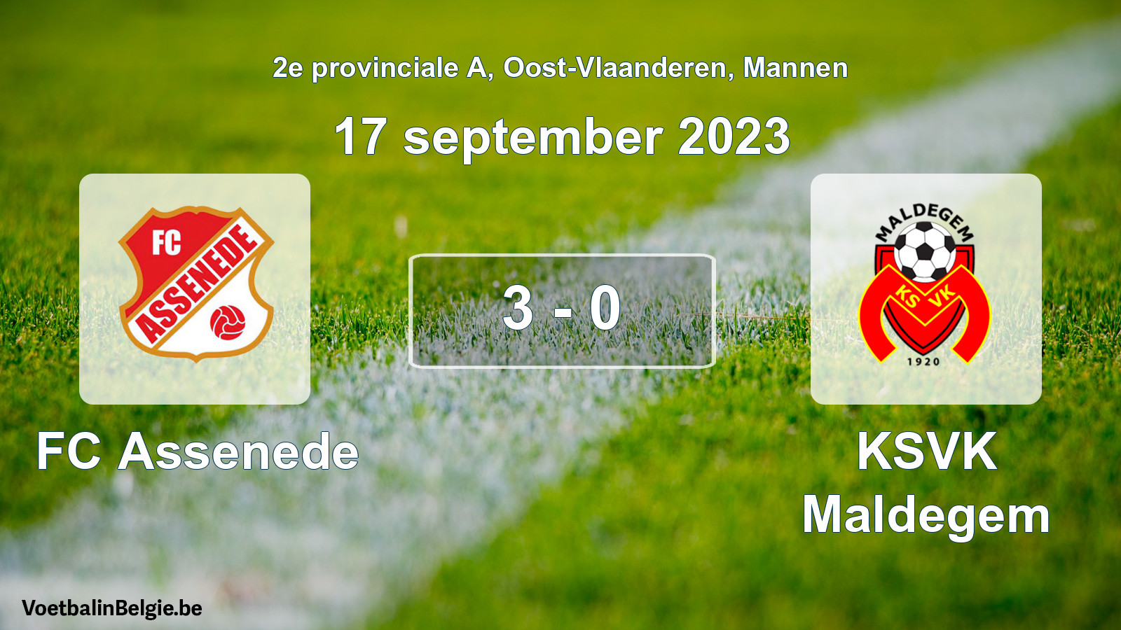 Gespeelde wedstrijd mannenvoetbal: FC Assenede - KSVK Maldegem 3 - 0 (17 september 2023)