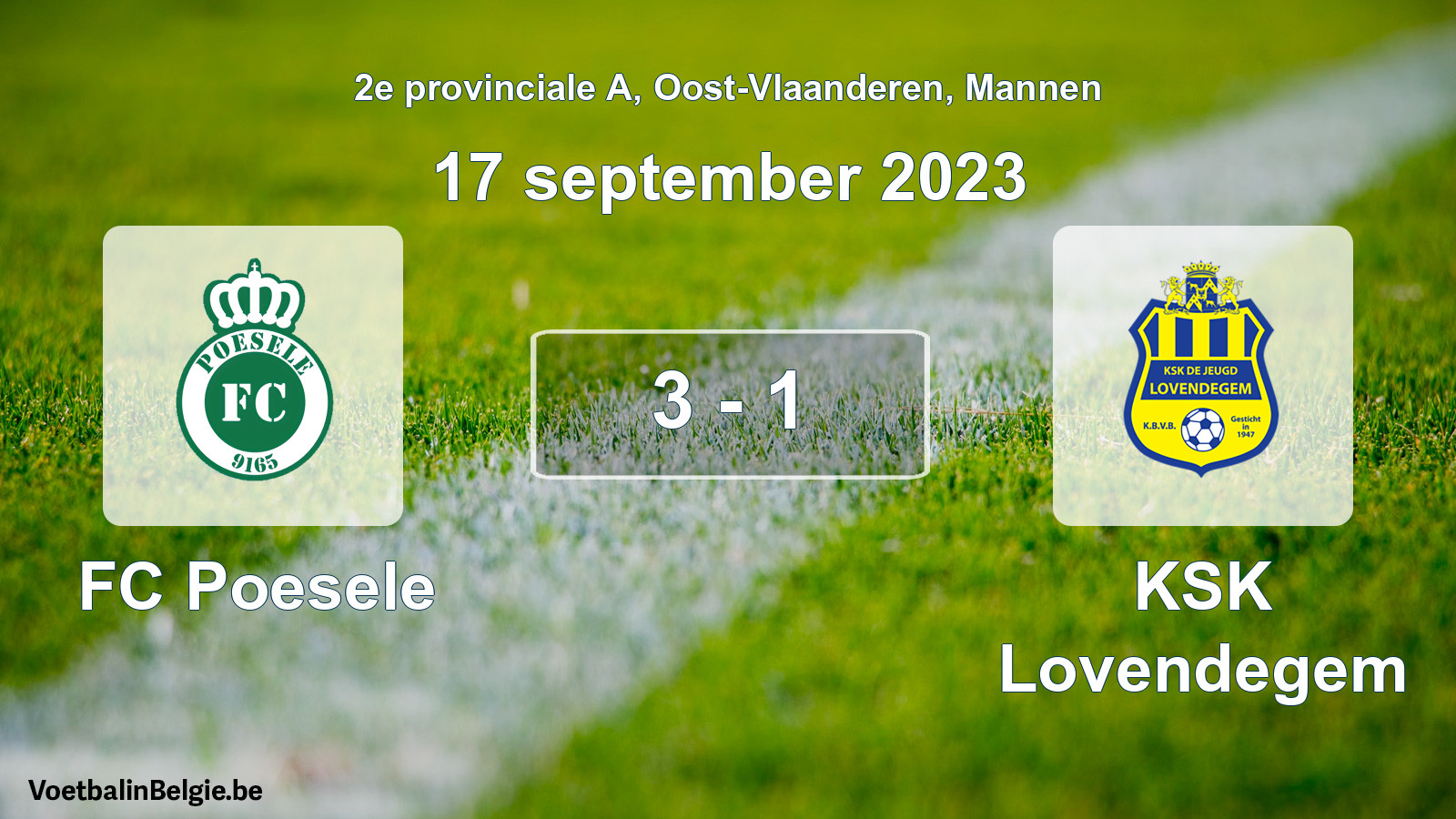 Gespeelde wedstrijd mannenvoetbal: FC Poesele - KSK Lovendegem 3 - 1 (17 september 2023)