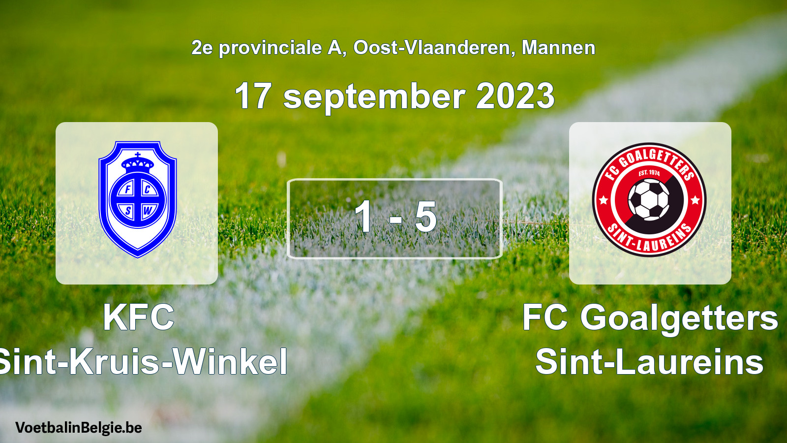 Gespeelde wedstrijd mannenvoetbal: KFC Sint-Kruis-Winkel - FC Goalgetters Sint-Laureins 1 - 5 (17 september 2023)