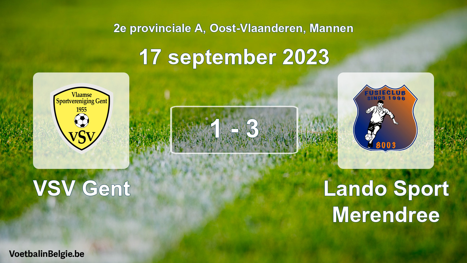 Gespeelde wedstrijd mannenvoetbal: VSV Gent - Lando Sport Merendree 1 - 3 (17 september 2023)