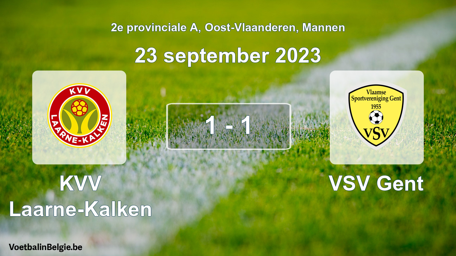 Gespeelde wedstrijd mannenvoetbal: KVV Laarne-Kalken - VSV Gent 1 - 1 (23 september 2023)