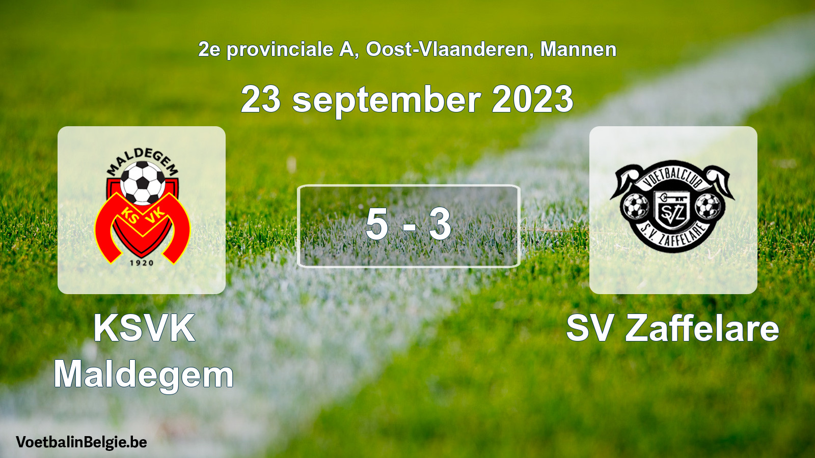 Gespeelde wedstrijd mannenvoetbal: KSVK Maldegem - SV Zaffelare 5 - 3 (23 september 2023)