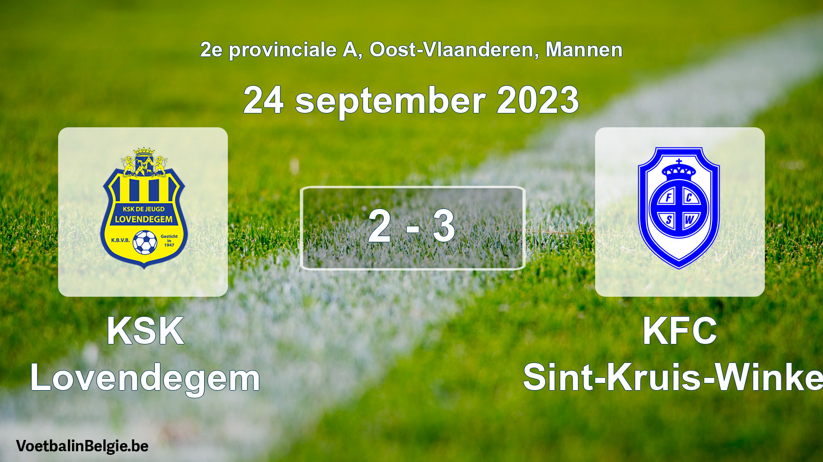 Gespeelde wedstrijd mannenvoetbal: KSK Lovendegem - KFC Sint-Kruis-Winkel 2 - 3 (24 september 2023)