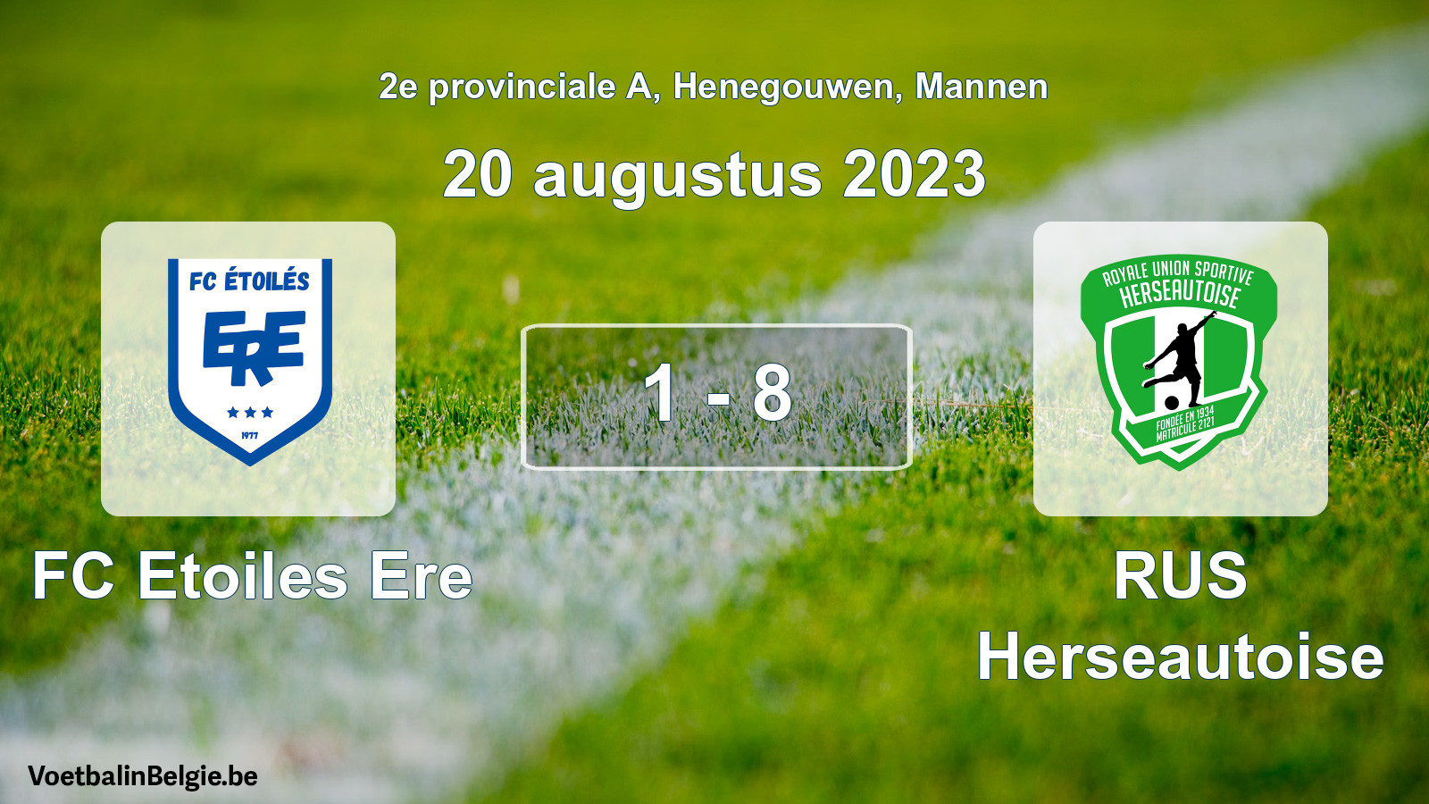 Gespeelde wedstrijd mannenvoetbal: FC Etoiles Ere - RUS Herseautoise 1 - 8 (20 augustus 2023)