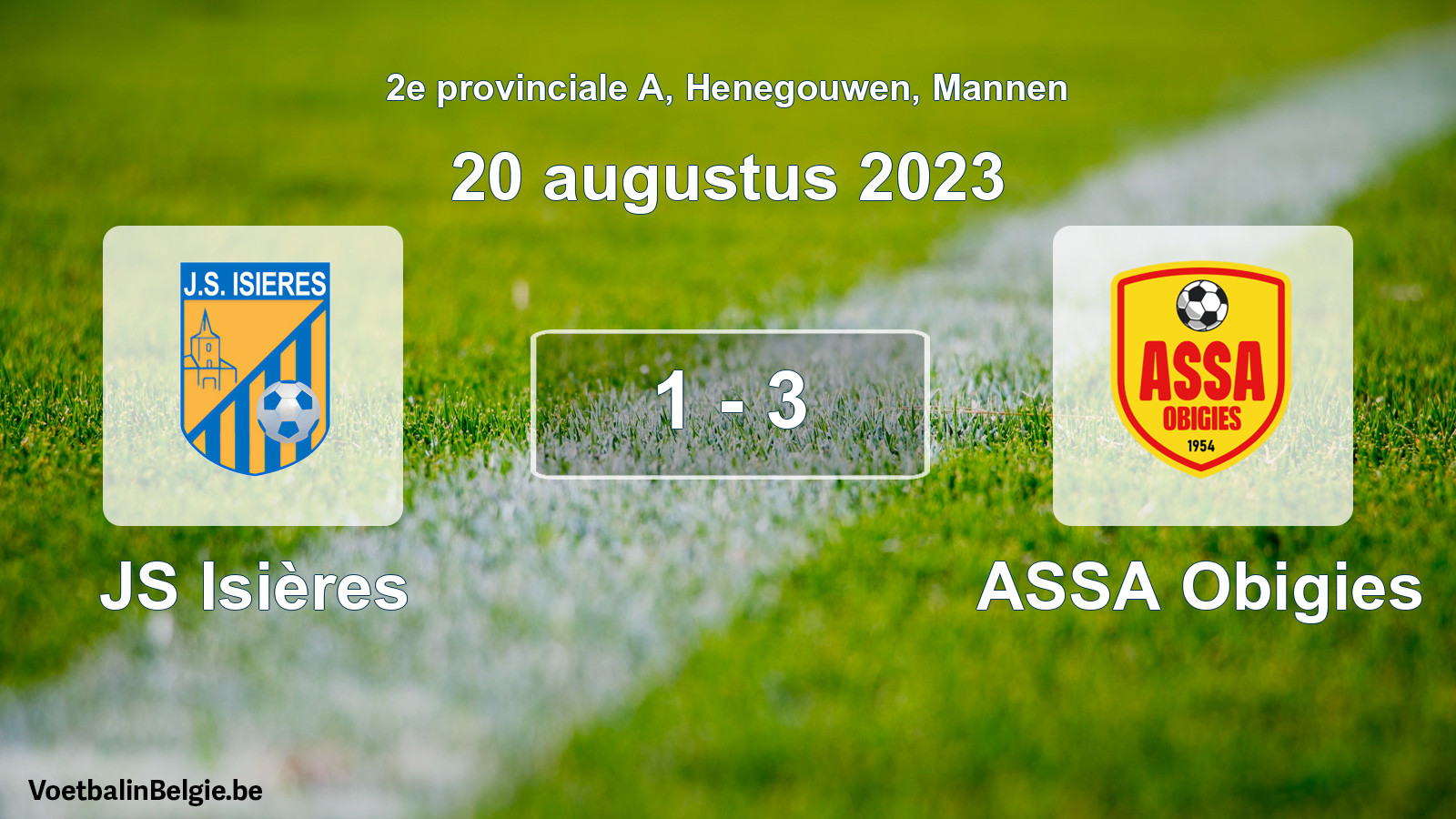 Gespeelde wedstrijd mannenvoetbal: JS Isières - ASSA Obigies 1 - 3 (20 augustus 2023)