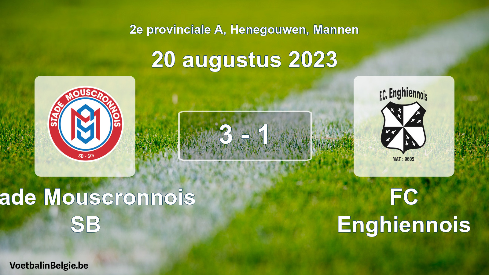 Gespeelde wedstrijd mannenvoetbal: Stade Mouscronnois SB - FC Enghiennois 3 - 1 (20 augustus 2023)