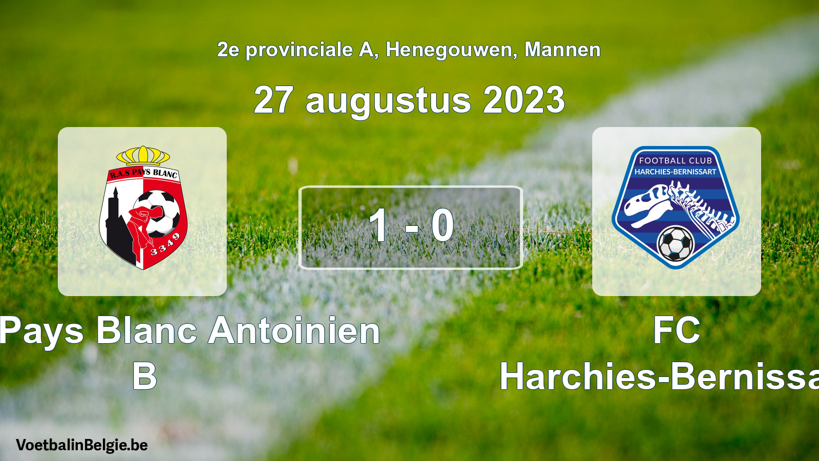 Gespeelde wedstrijd mannenvoetbal: RAS Pays Blanc Antoinien B - FC Harchies-Bernissart 1 - 0 (27 augustus 2023)