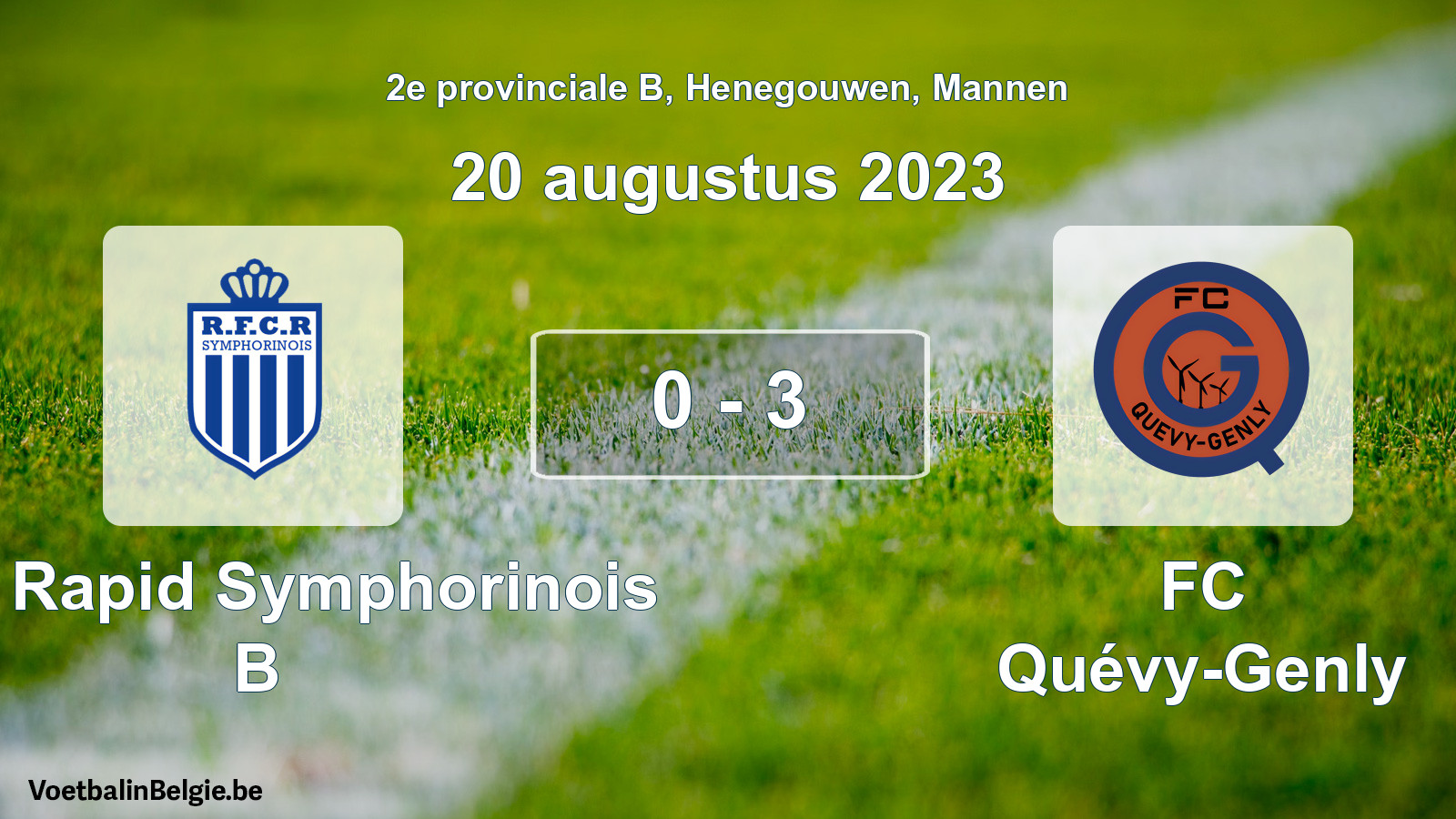 Gespeelde wedstrijd mannenvoetbal: RFC Rapid Symphorinois B - FC Quévy-Genly 0 - 3 (20 augustus 2023)