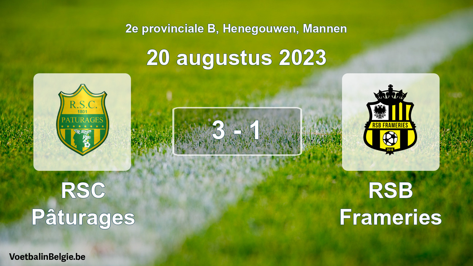 Gespeelde wedstrijd mannenvoetbal: RSC Pâturages - RSB Frameries 3 - 1 (20 augustus 2023)
