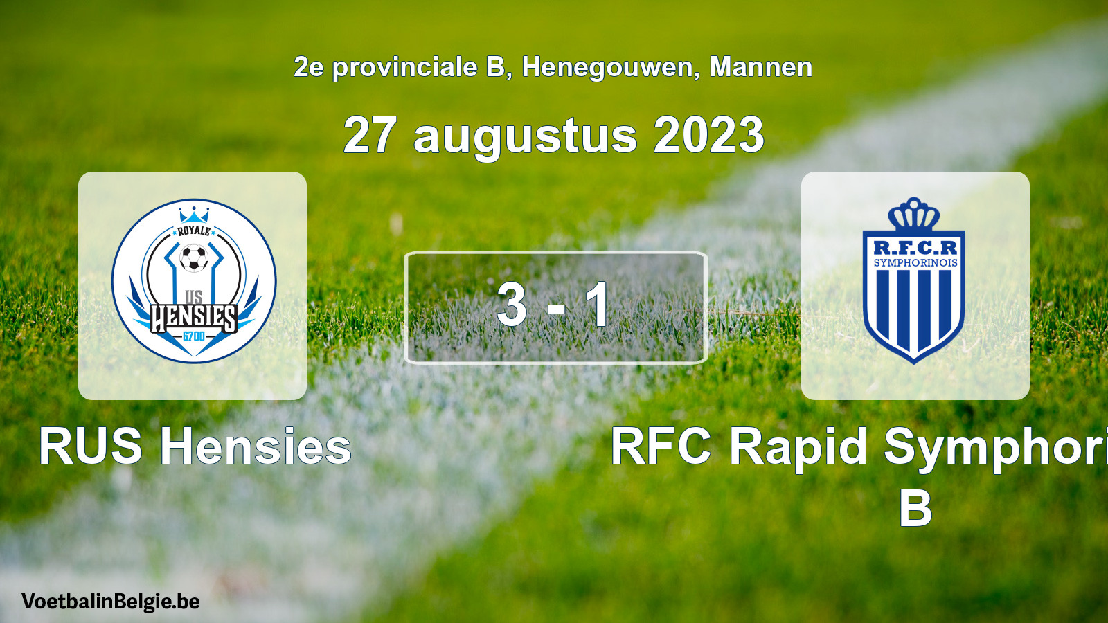 Gespeelde wedstrijd mannenvoetbal: RUS Hensies - RFC Rapid Symphorinois B 3 - 1 (27 augustus 2023)