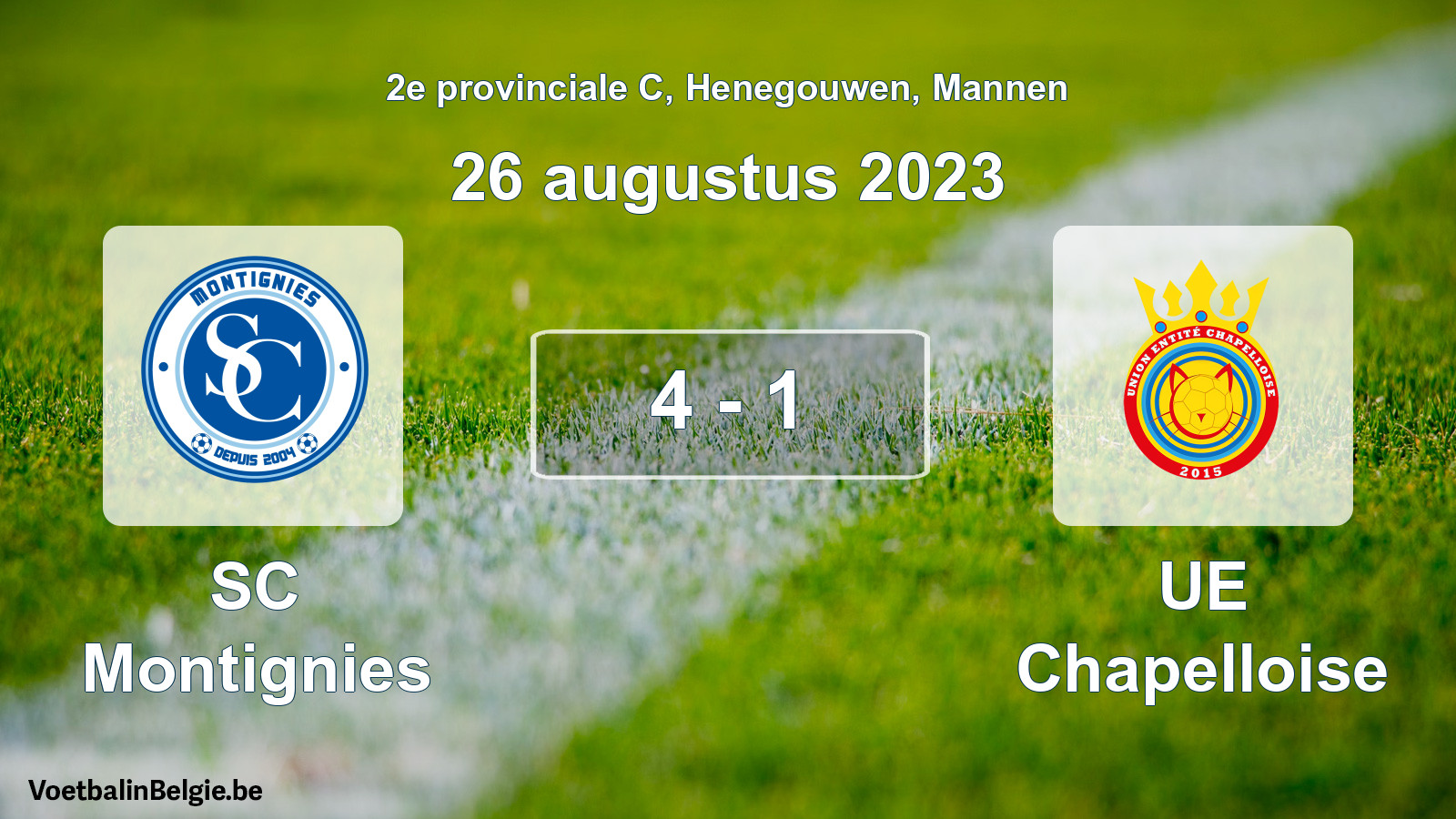 Gespeelde wedstrijd mannenvoetbal: SC Montignies - UE Chapelloise 4 - 1 (26 augustus 2023)