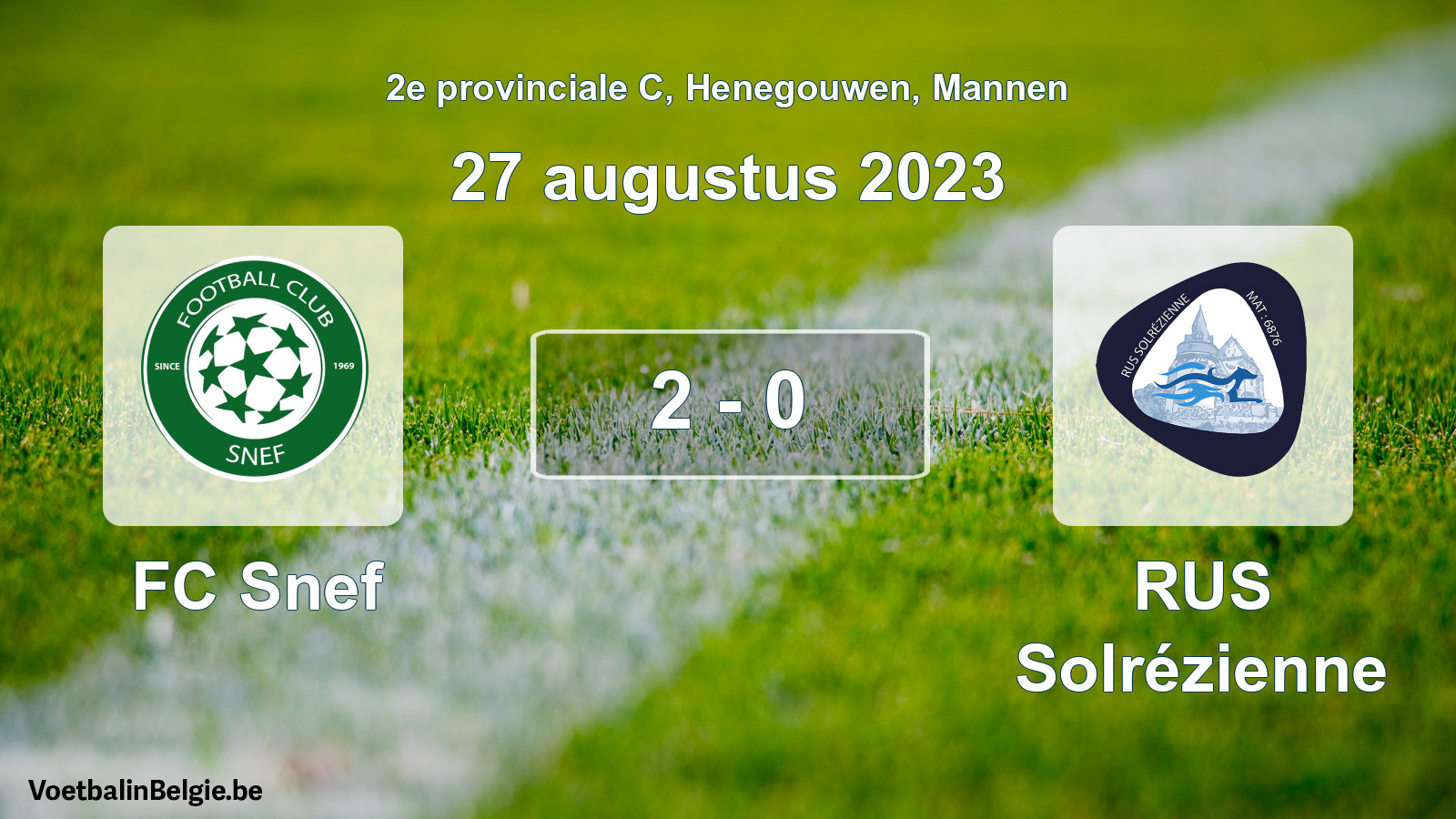 Gespeelde wedstrijd mannenvoetbal: FC Snef - RUS Solrézienne 2 - 0 (27 augustus 2023)