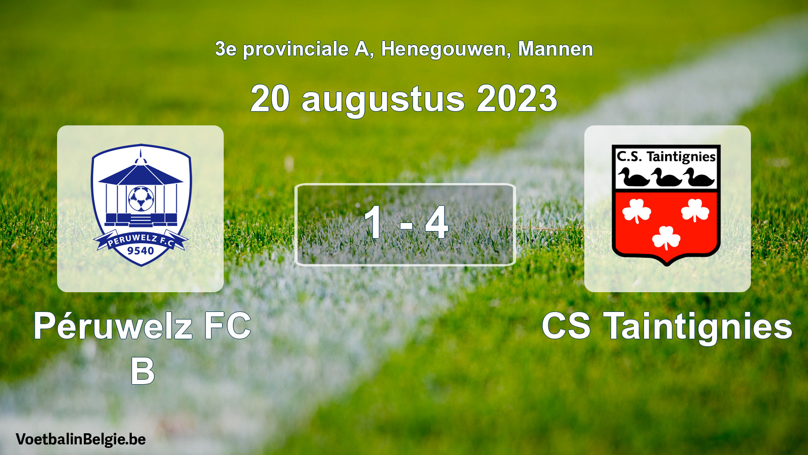 Gespeelde wedstrijd mannenvoetbal: Péruwelz FC B - CS Taintignies 1 - 4 (20 augustus 2023)