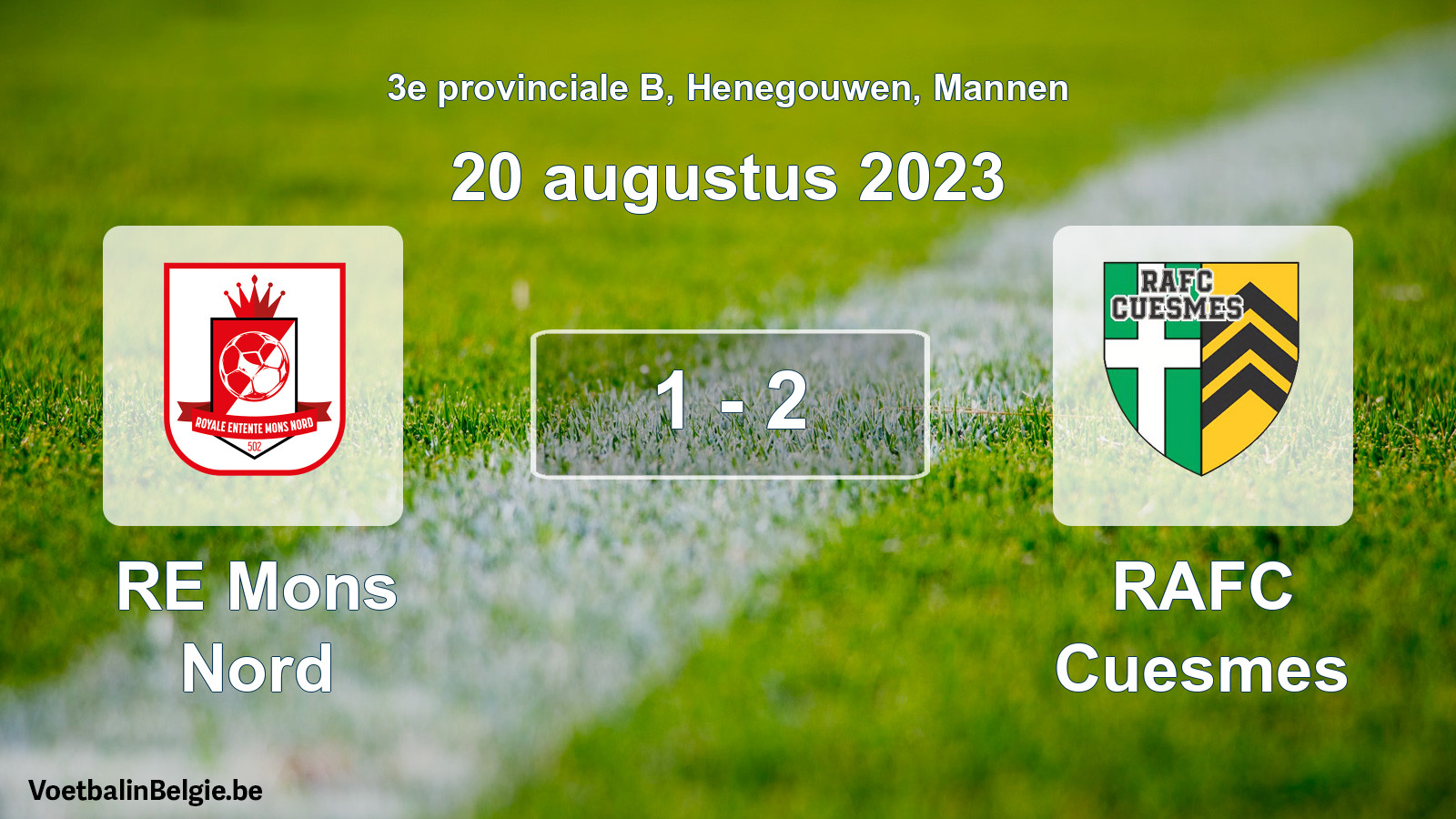 Gespeelde wedstrijd mannenvoetbal: RE Mons Nord - RAFC Cuesmes 1 - 2 (20 augustus 2023)