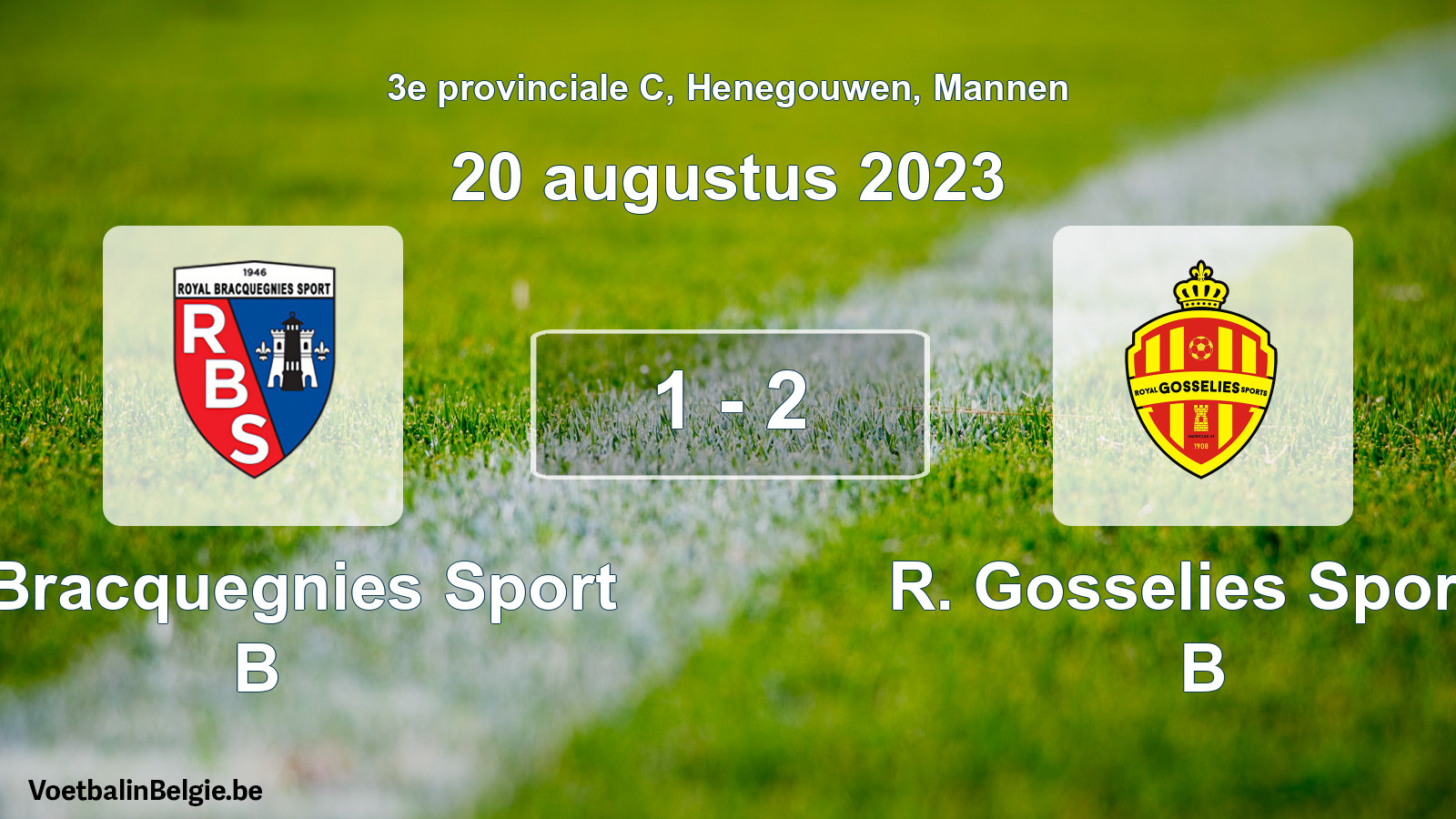 Gespeelde wedstrijd mannenvoetbal: R. Bracquegnies Sport B - R. Gosselies Sports B 1 - 2 (20 augustus 2023)
