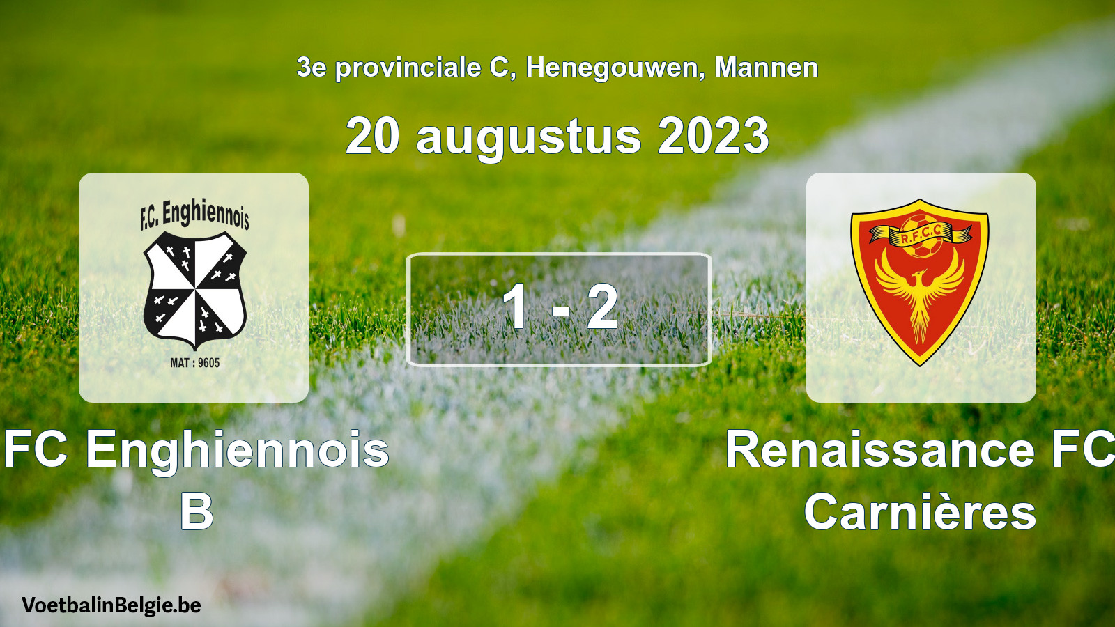 Gespeelde wedstrijd mannenvoetbal: FC Enghiennois B - Renaissance FC Carnières 1 - 2 (20 augustus 2023)