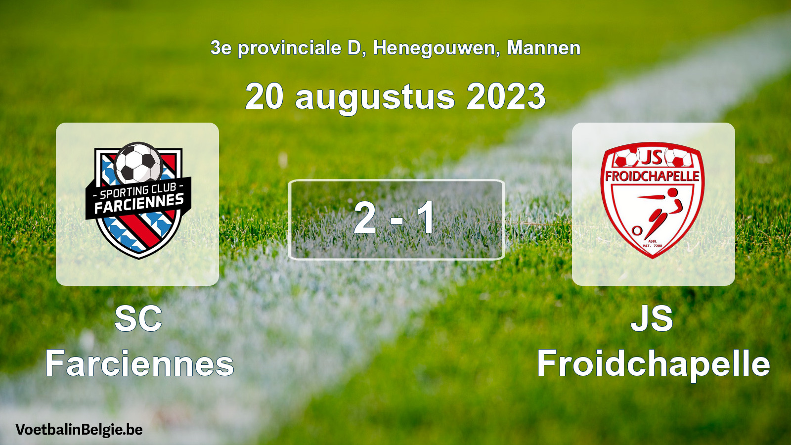 Gespeelde wedstrijd mannenvoetbal: SC Farciennes - JS Froidchapelle 2 - 1 (20 augustus 2023)