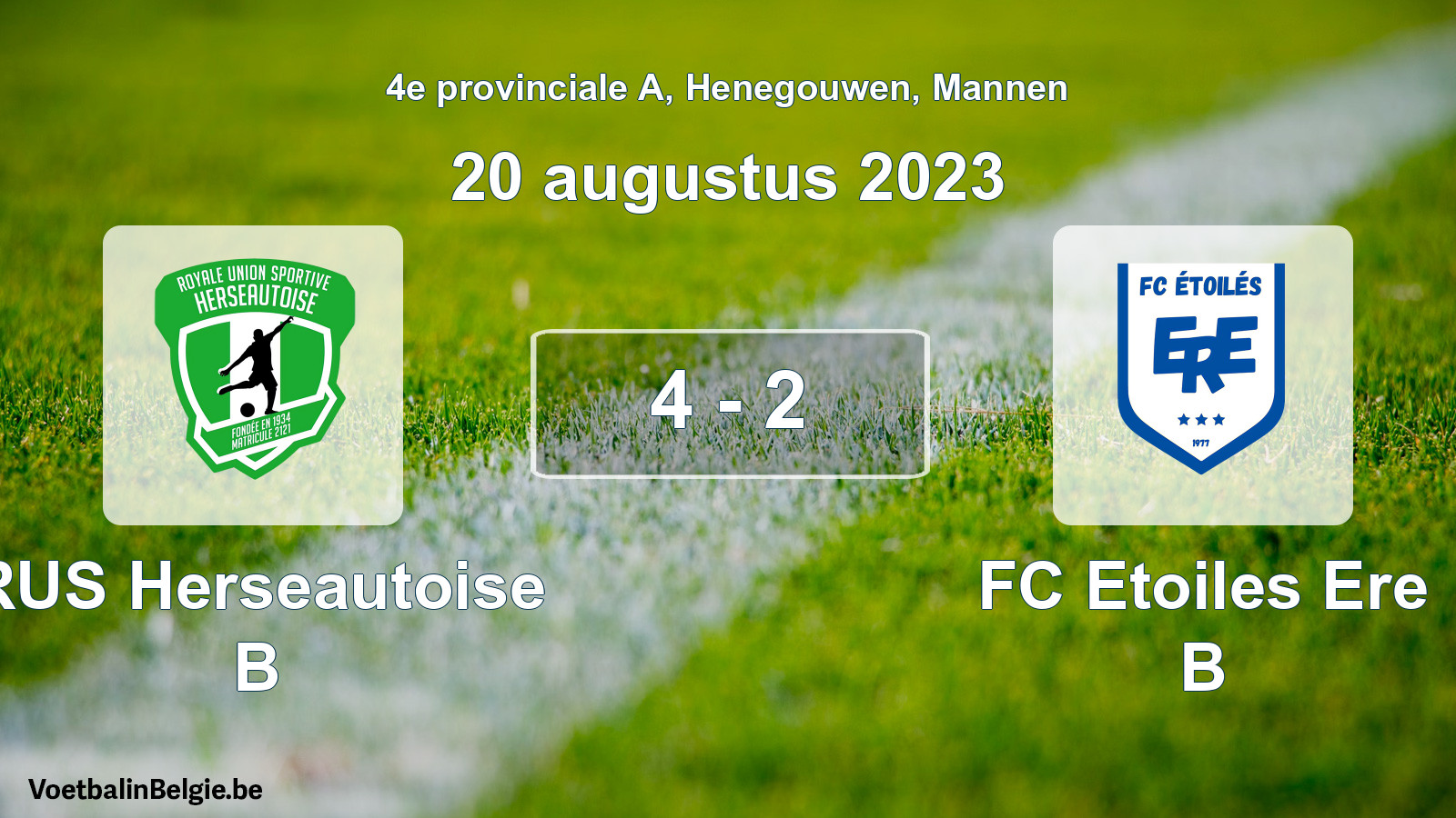 Gespeelde wedstrijd mannenvoetbal: RUS Herseautoise B - FC Etoiles Ere B 4 - 2 (20 augustus 2023)