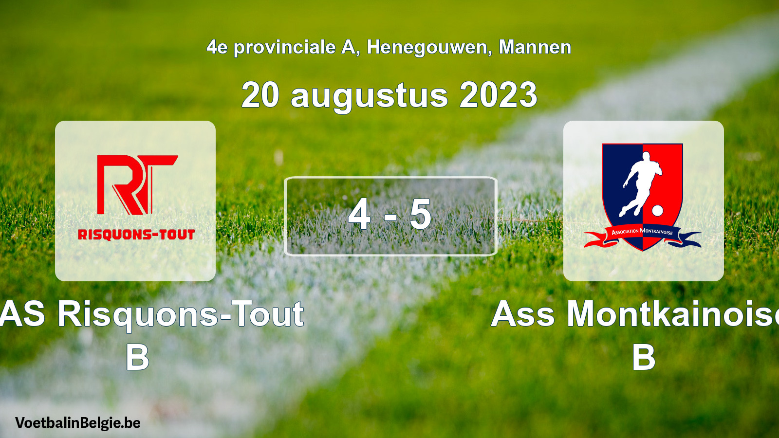 Gespeelde wedstrijd mannenvoetbal: RAS Risquons-Tout B - Ass Montkainoise B 4 - 5 (20 augustus 2023)
