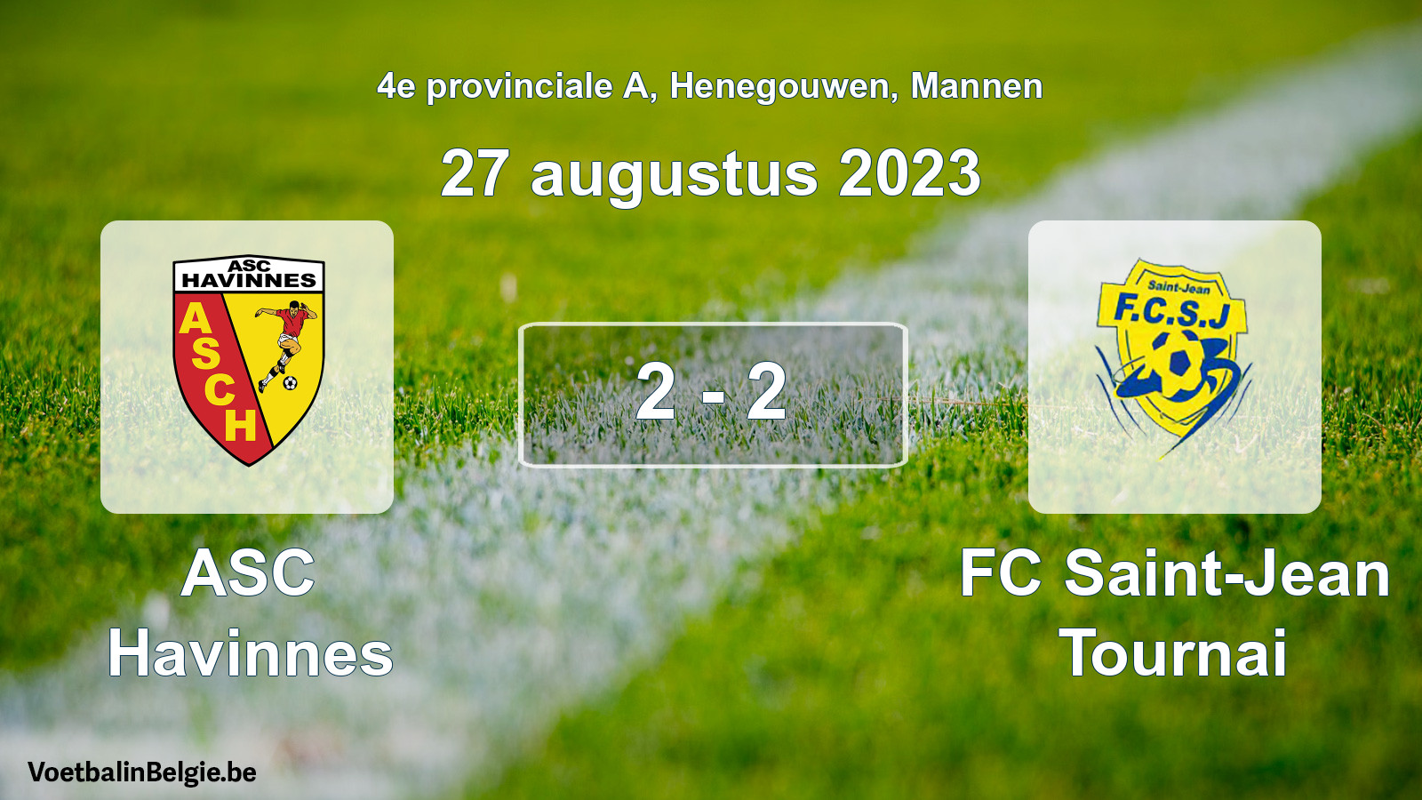 Gespeelde wedstrijd mannenvoetbal: ASC Havinnes - FC Saint-Jean Tournai 2 - 2 (27 augustus 2023)