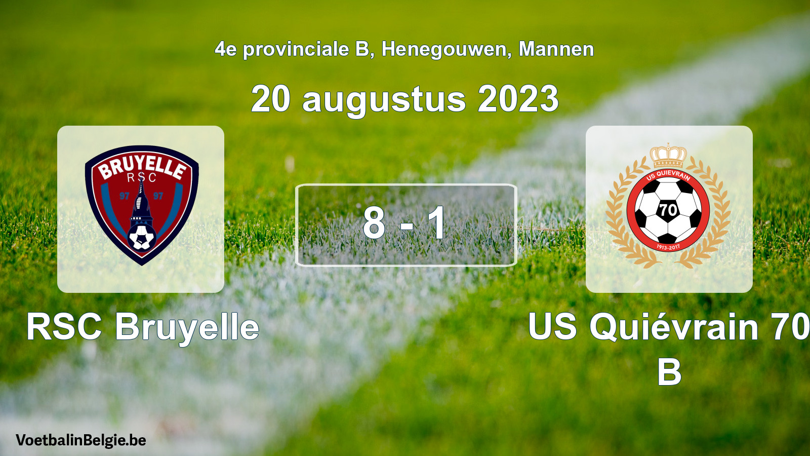 Gespeelde wedstrijd mannenvoetbal: RSC Bruyelle - US Quiévrain 70 B 8 - 1 (20 augustus 2023)