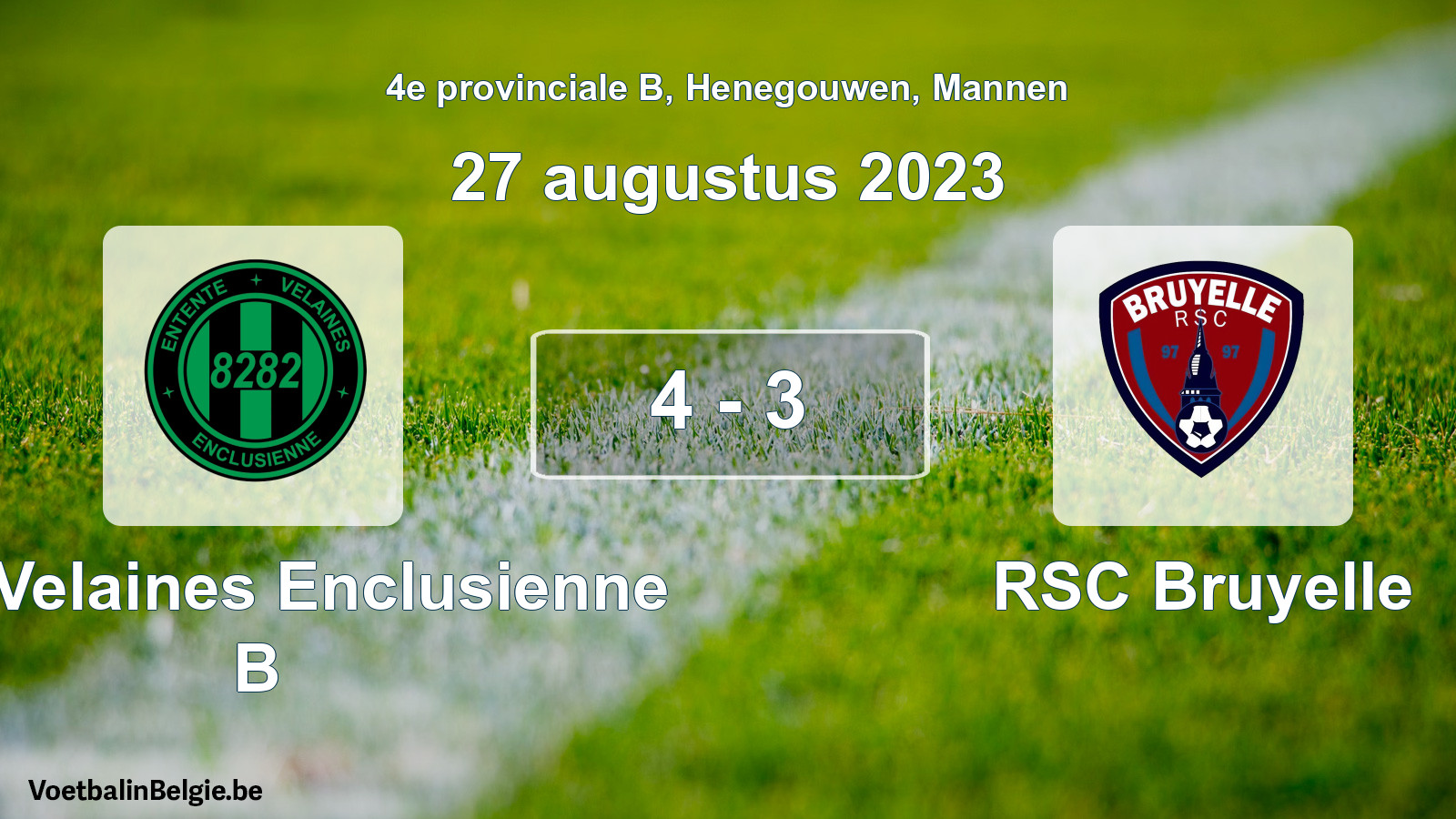 Gespeelde wedstrijd mannenvoetbal: Ent. Velaines Enclusienne B - RSC Bruyelle 4 - 3 (27 augustus 2023)