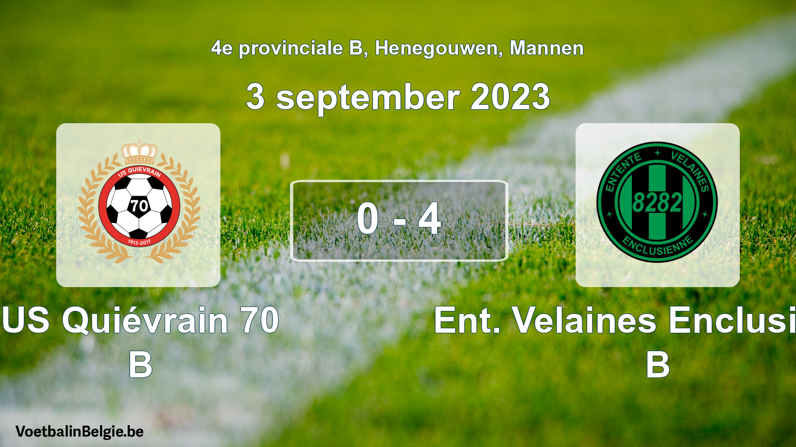 Gespeelde wedstrijd mannenvoetbal: US Quiévrain 70 B - Ent. Velaines Enclusienne B 0 - 4 (3 september 2023)
