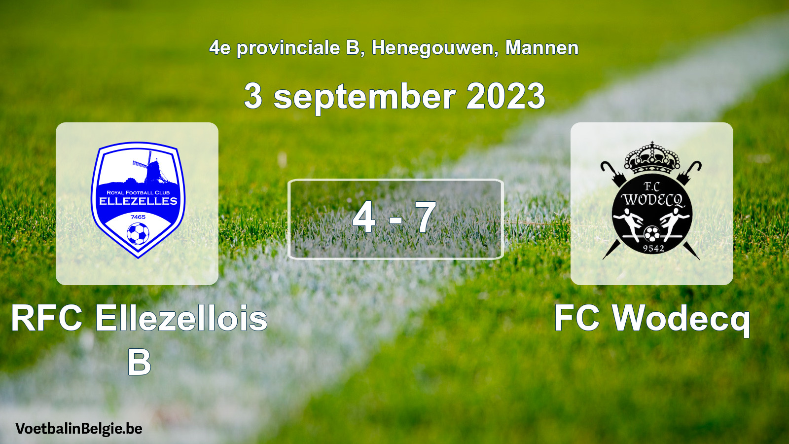 Gespeelde wedstrijd mannenvoetbal: RFC Ellezellois B - FC Wodecq 4 - 7 (3 september 2023)