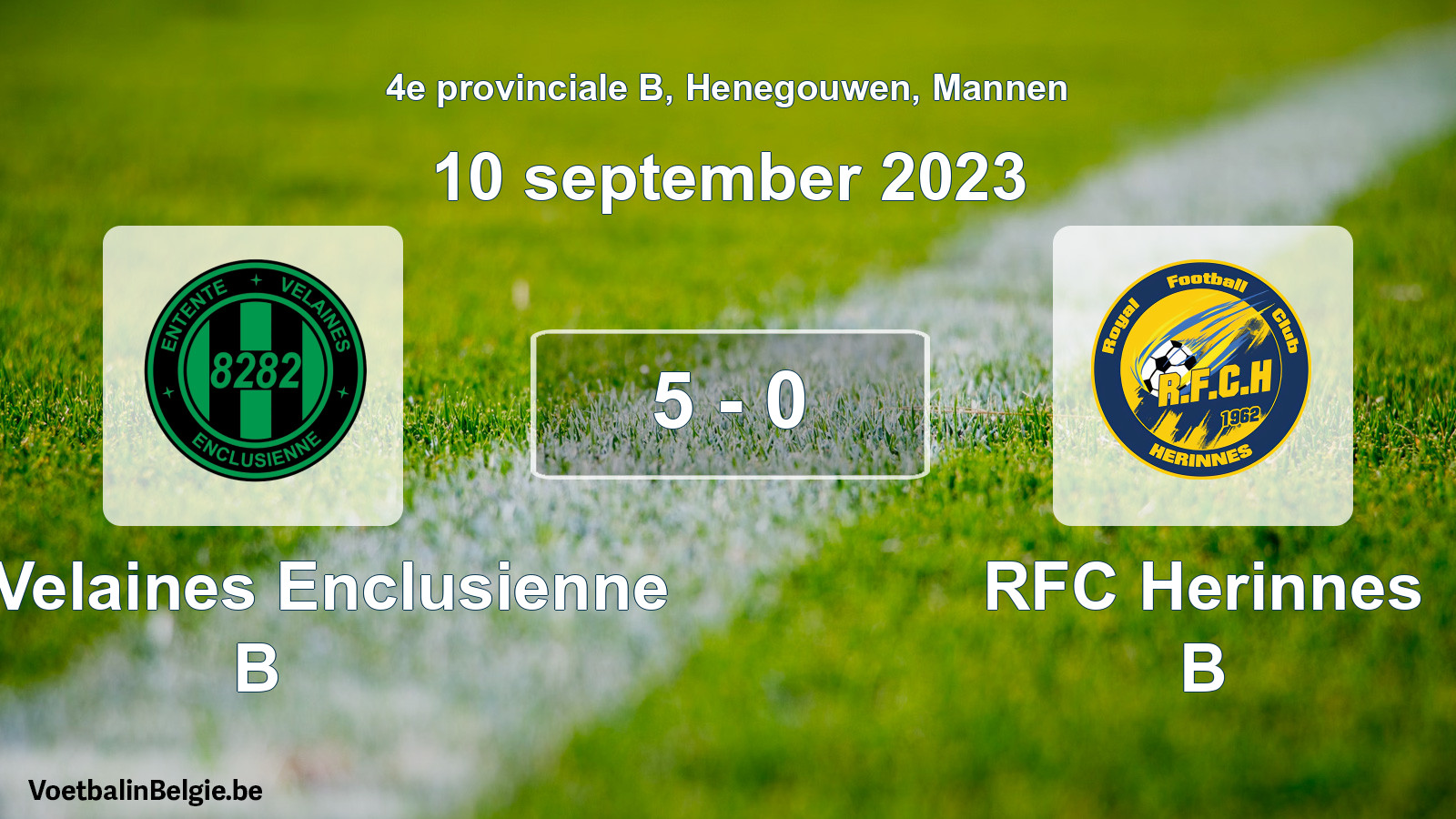 Gespeelde wedstrijd mannenvoetbal: Ent. Velaines Enclusienne B - RFC Herinnes B 5 - 0 (10 september 2023)