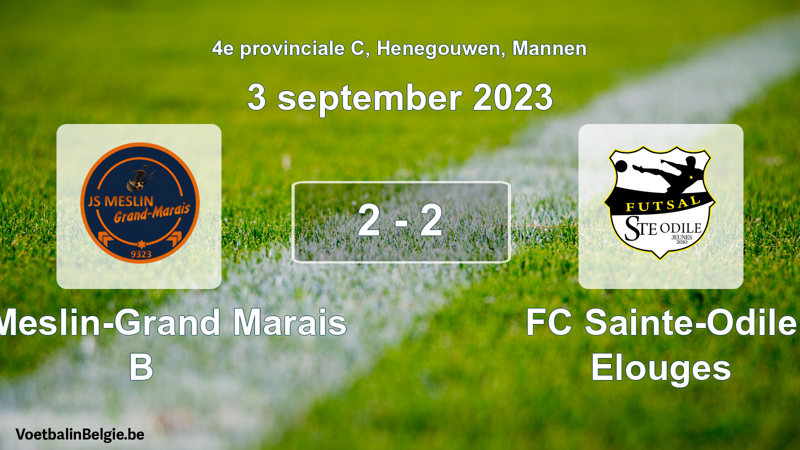 Gespeelde wedstrijd mannenvoetbal: JS Meslin-Grand Marais B - FC Sainte-Odile Elouges 2 - 2 (3 september 2023)