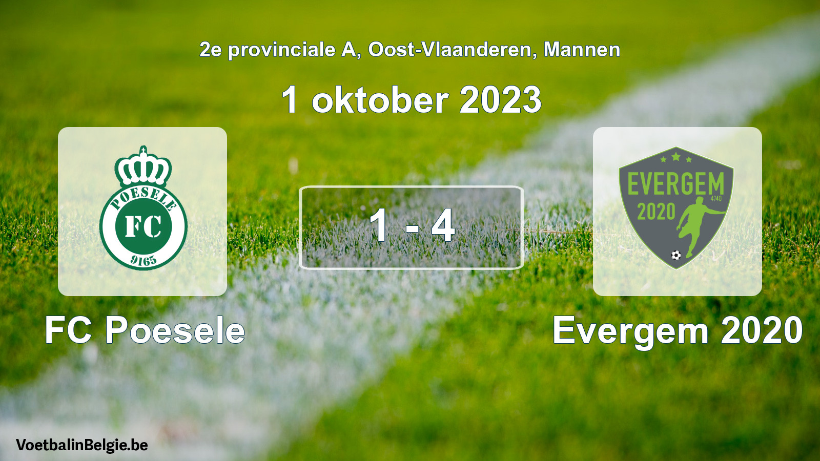 Match joué football hommes: FC Poesele - Evergem 2020 1 - 4 (1 octobre 2023)