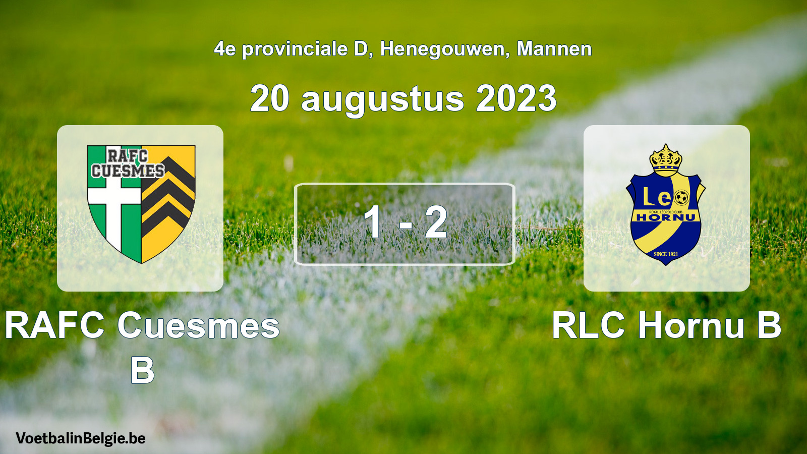 Gespeelde wedstrijd mannenvoetbal: RAFC Cuesmes B - RLC Hornu B 1 - 2 (20 augustus 2023)
