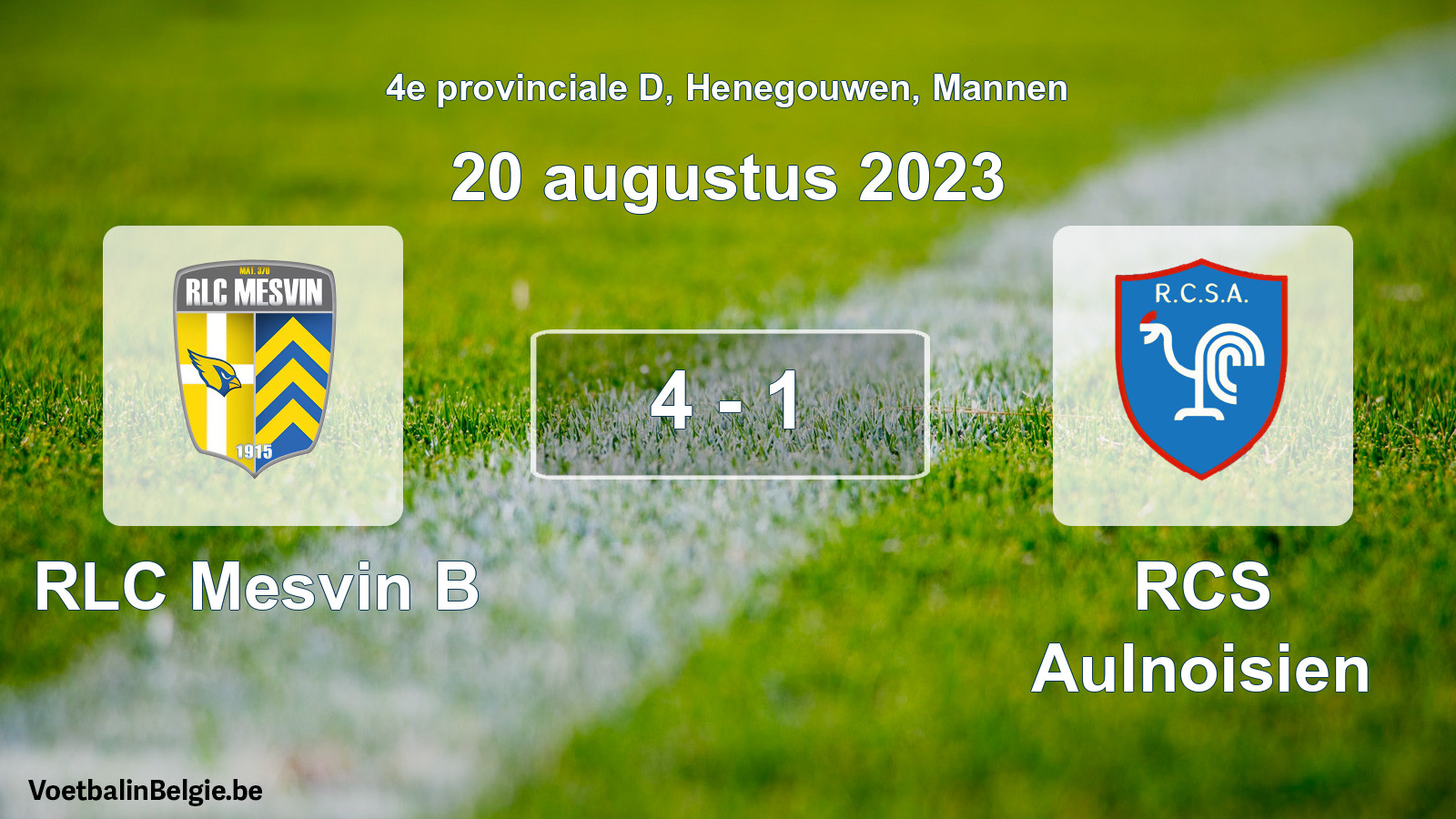Gespeelde wedstrijd mannenvoetbal: RLC Mesvin B - RCS Aulnoisien 4 - 1 (20 augustus 2023)