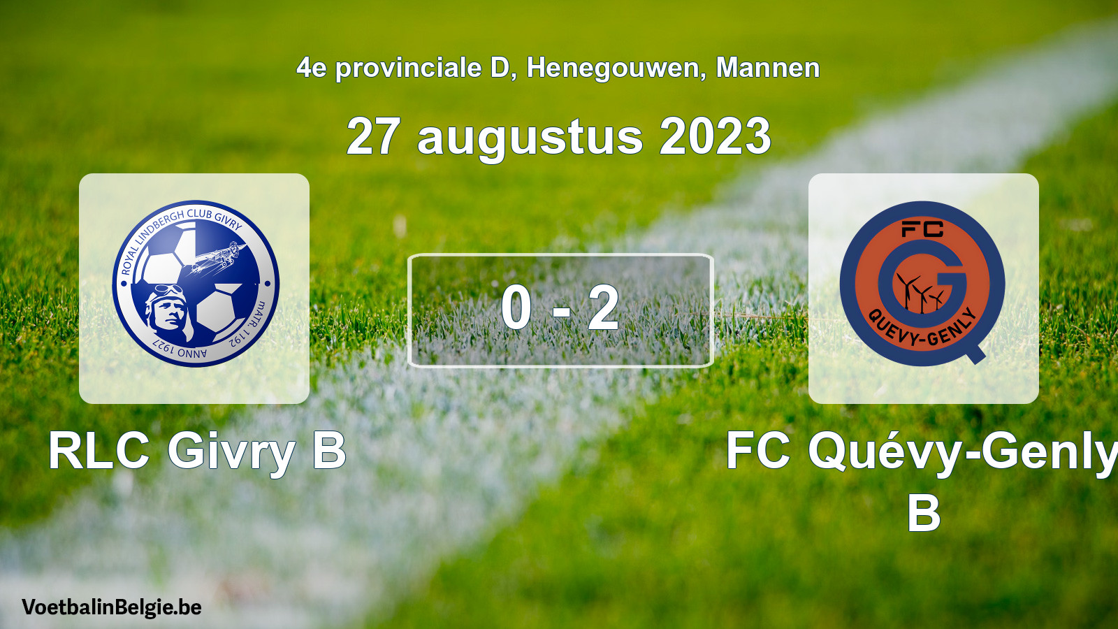 Gespeelde wedstrijd mannenvoetbal: RLC Givry B - FC Quévy-Genly B 0 - 2 (27 augustus 2023)