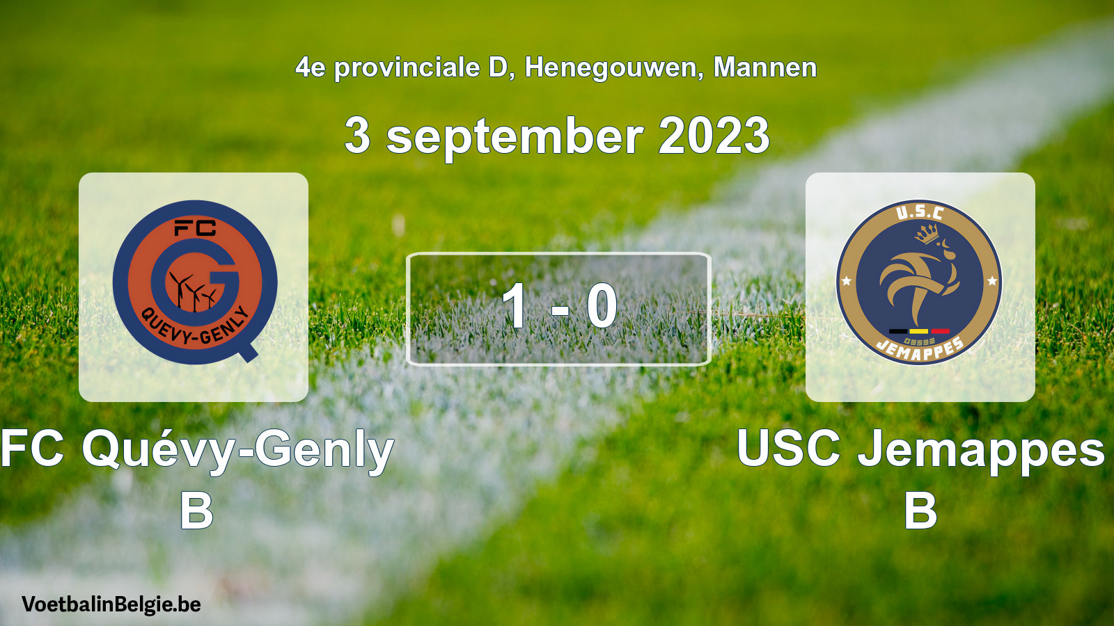 Gespeelde wedstrijd mannenvoetbal: FC Quévy-Genly B - USC Jemappes B 1 - 0 (3 september 2023)