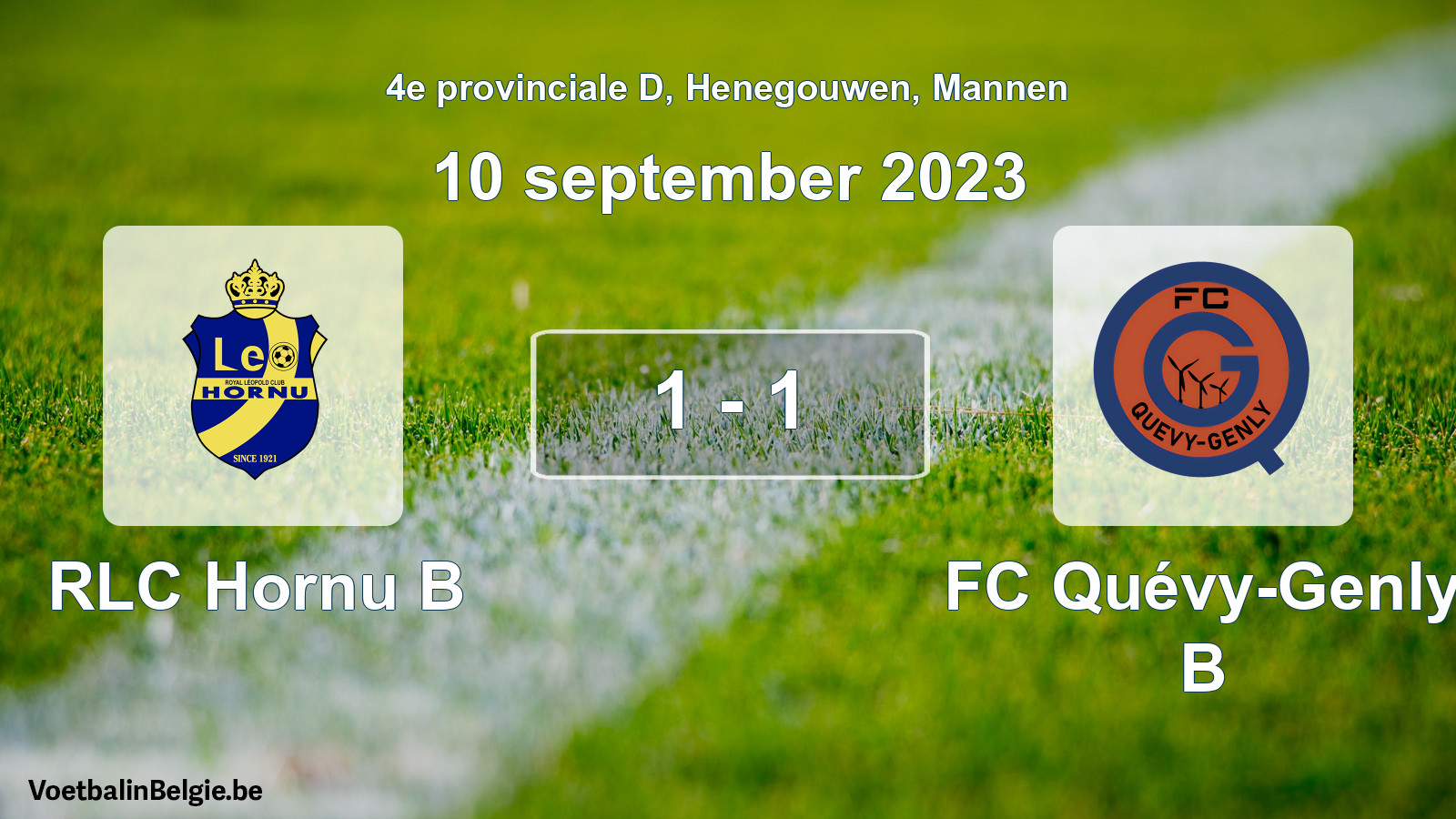 Gespeelde wedstrijd mannenvoetbal: RLC Hornu B - FC Quévy-Genly B 1 - 1 (10 september 2023)