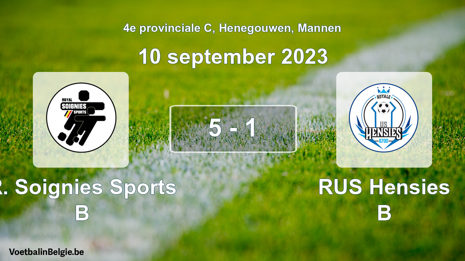 Gespeelde wedstrijd mannenvoetbal: R. Soignies Sports B - RUS Hensies B 5 - 1 (10 september 2023)
