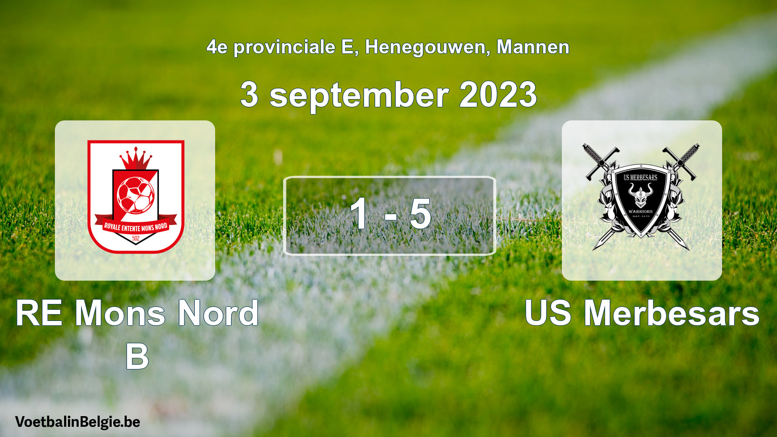 Gespeelde wedstrijd mannenvoetbal: RE Mons Nord B - US Merbesars 1 - 5 (3 september 2023)