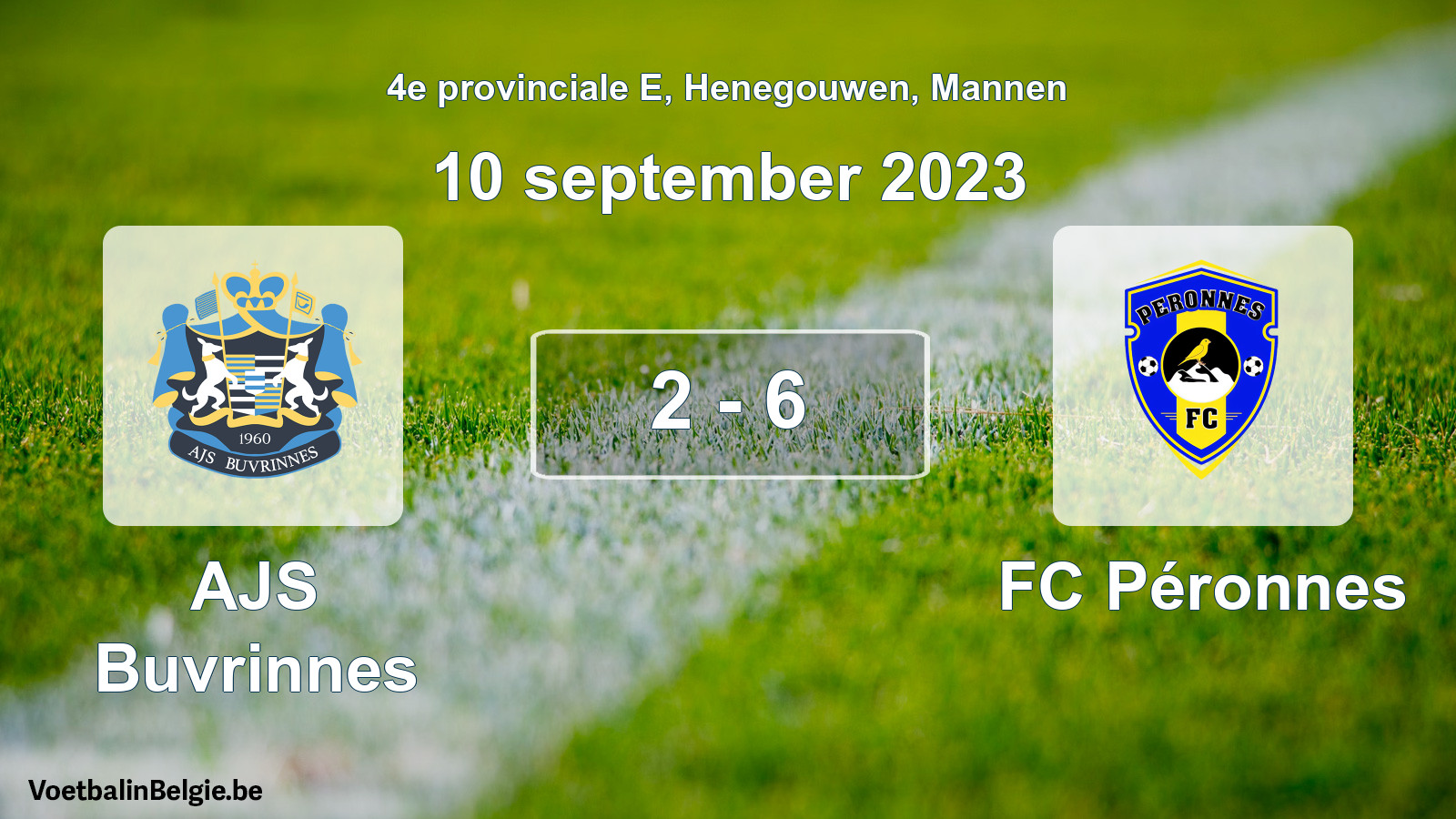 Gespeelde wedstrijd mannenvoetbal: AJS Buvrinnes - FC Péronnes 2 - 6 (10 september 2023)