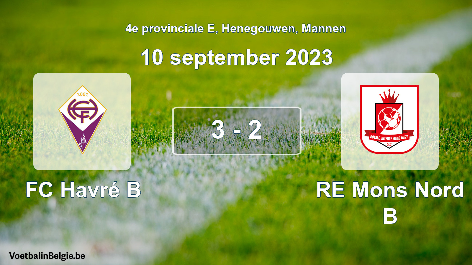 Gespeelde wedstrijd mannenvoetbal: FC Havré B - RE Mons Nord B 3 - 2 (10 september 2023)