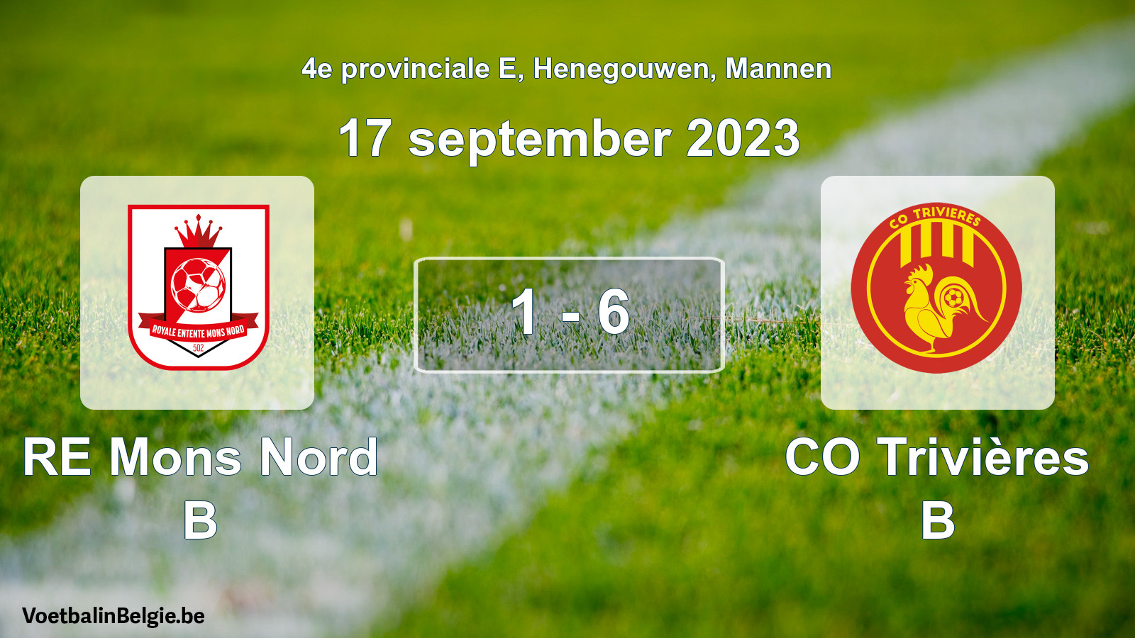 Gespeelde wedstrijd mannenvoetbal: RE Mons Nord B - CO Trivières B 1 - 6 (17 september 2023)