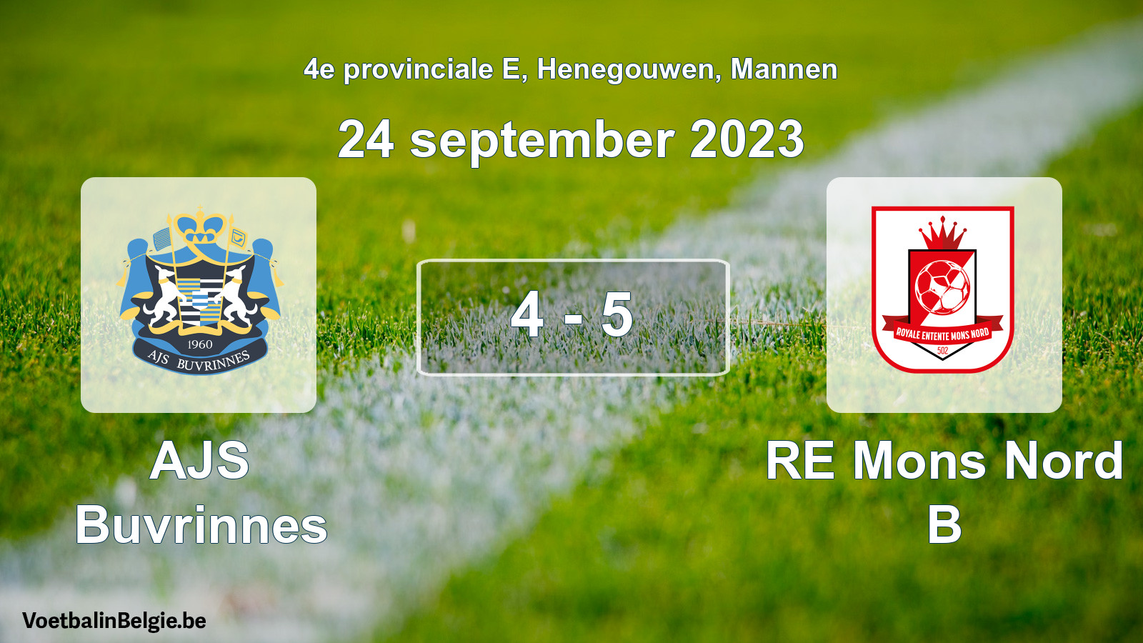 Gespeelde wedstrijd mannenvoetbal: AJS Buvrinnes - RE Mons Nord B 4 - 5 (24 september 2023)
